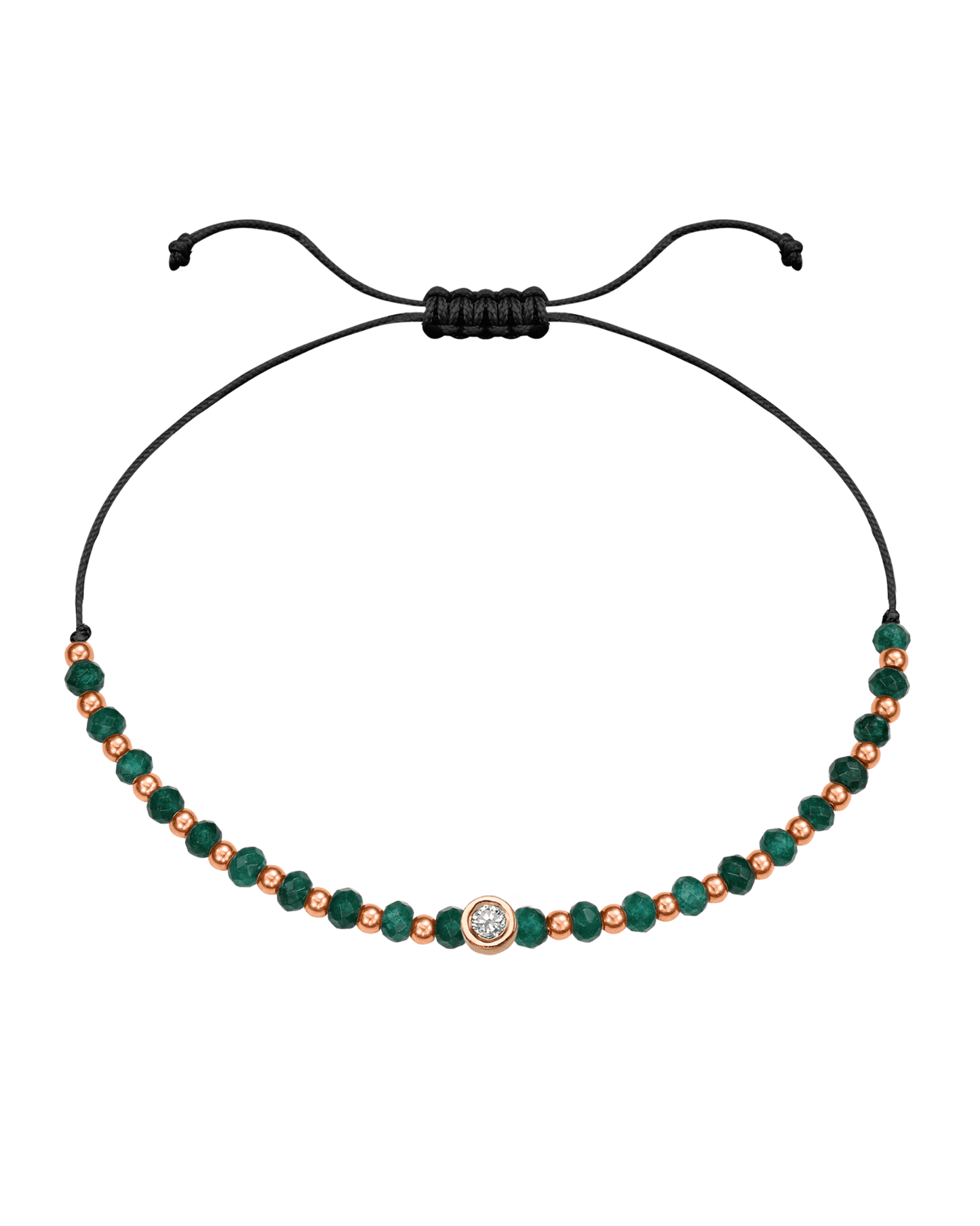 Aventurine Gemstone String of Love Bracelet for Luck - 14K Rose Gold Bracelets 14K Solid Gold Black Medium: 0.04ct