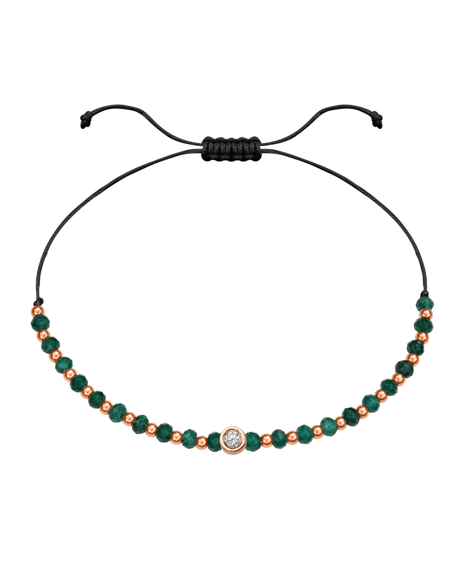Aventurine Gemstone String of Love Bracelet for Luck - 14K Rose Gold Bracelets 14K Solid Gold Black Medium: 0.04ct