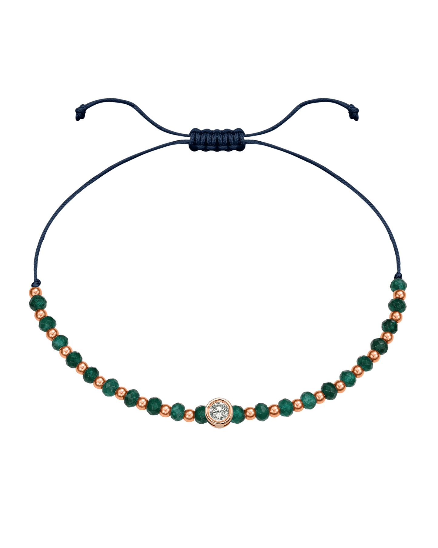 Aventurine Gemstone String of Love Bracelet for Luck - 14K Rose Gold Bracelets 14K Solid Gold Navy Blue Large: 0.1ct