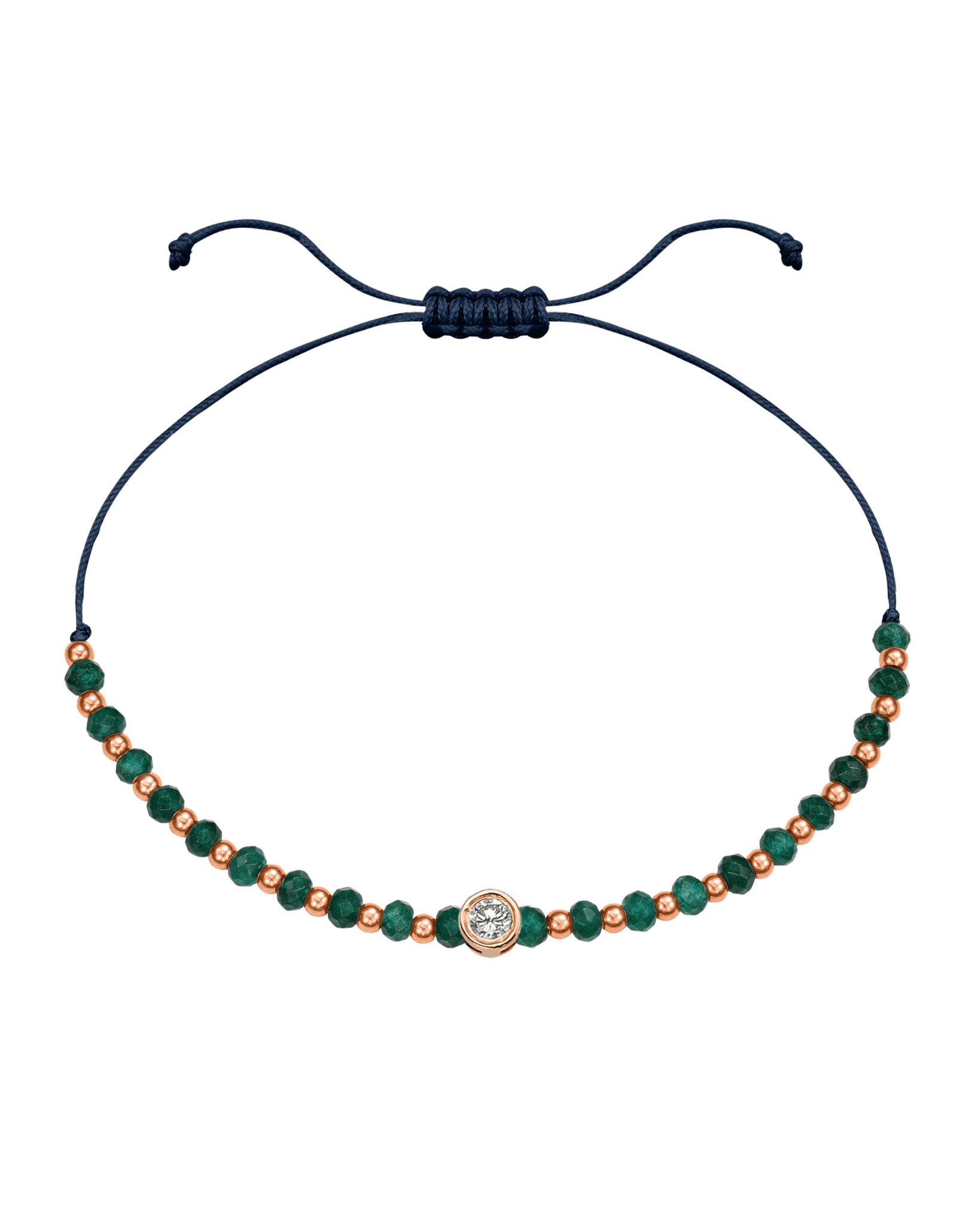 Aventurine Gemstone String of Love Bracelet for Luck - 14K Rose Gold Bracelets 14K Solid Gold Navy Blue Large: 0.1ct