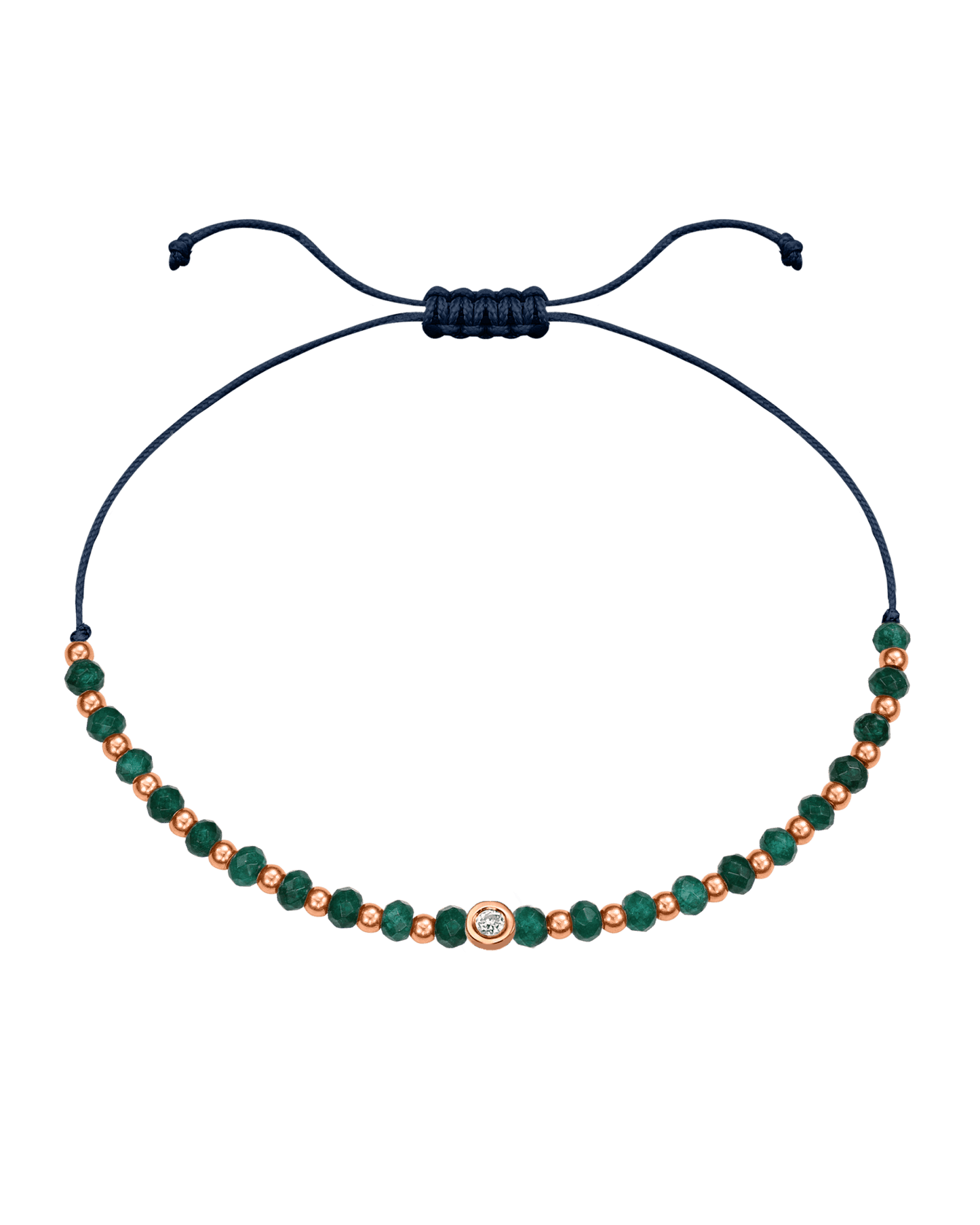 Aventurine Gemstone String of Love Bracelet for Luck - 14K Rose Gold Bracelets 14K Solid Gold Navy Blue Small: 0.03ct