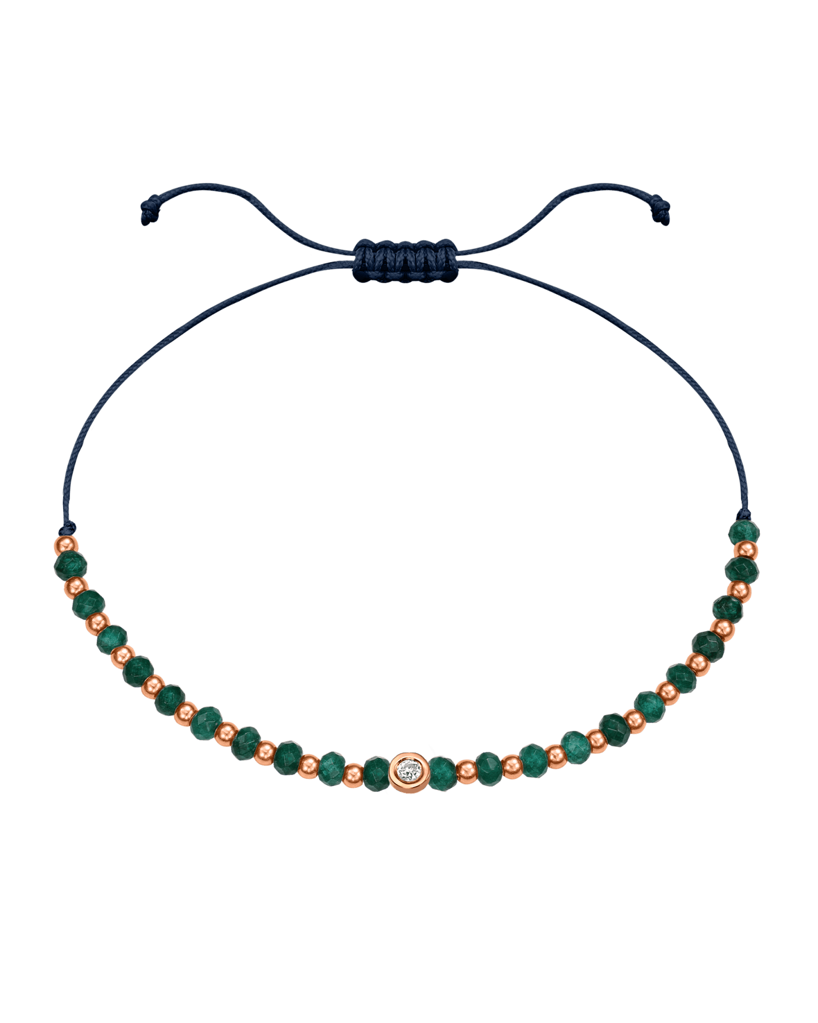 Aventurine Gemstone String of Love Bracelet for Luck - 14K Rose Gold Bracelets 14K Solid Gold Navy Blue Small: 0.03ct