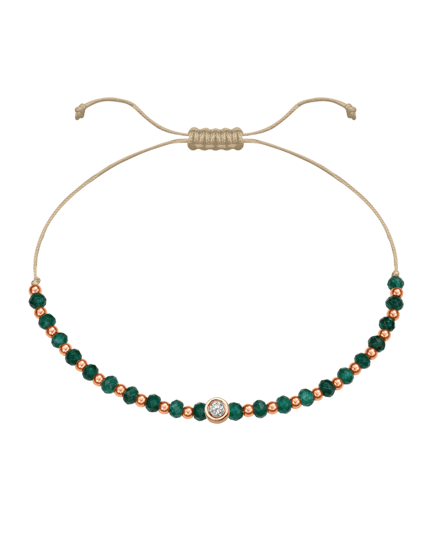 Aventurine Gemstone String of Love Bracelet for Luck - 14K Rose Gold Bracelets 14K Solid Gold Beige Medium: 0.04ct