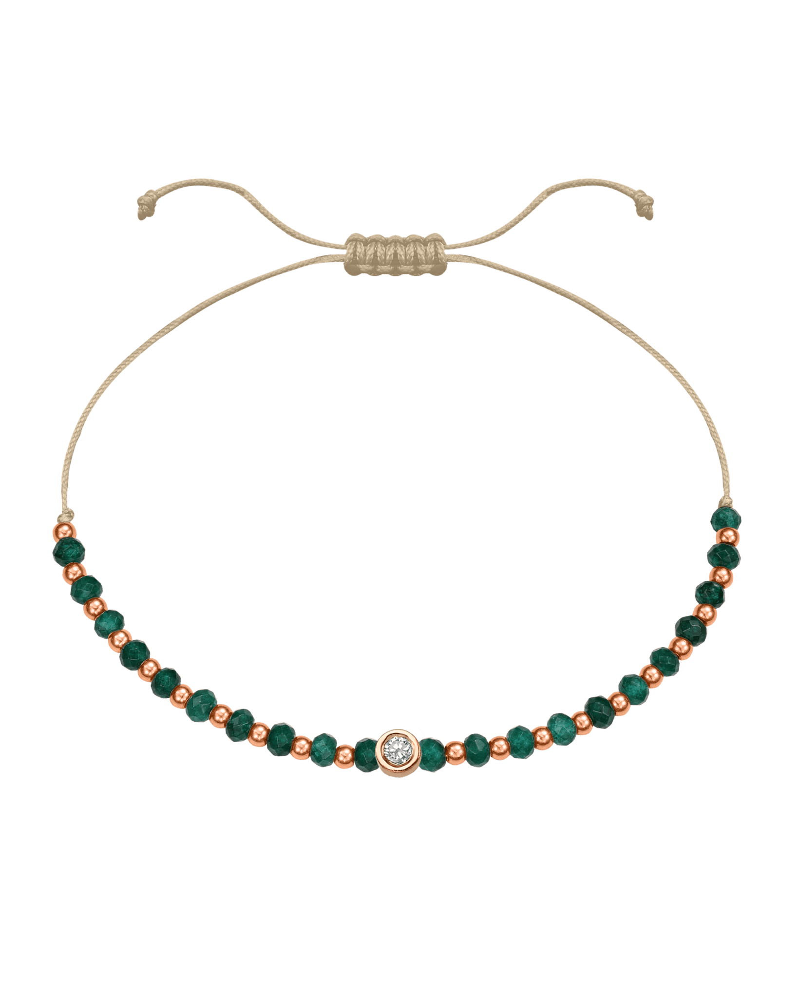 Aventurine Gemstone String of Love Bracelet for Luck - 14K Rose Gold Bracelets 14K Solid Gold Beige Medium: 0.04ct