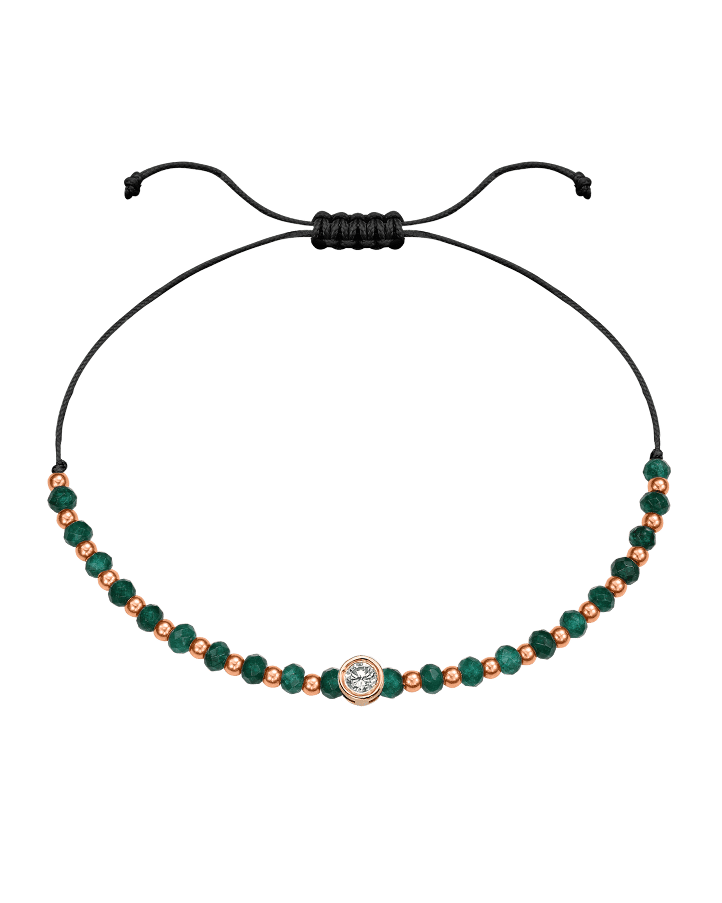 Aventurine Gemstone String of Love Bracelet for Luck - 14K Rose Gold Bracelets 14K Solid Gold Black Large: 0.1ct