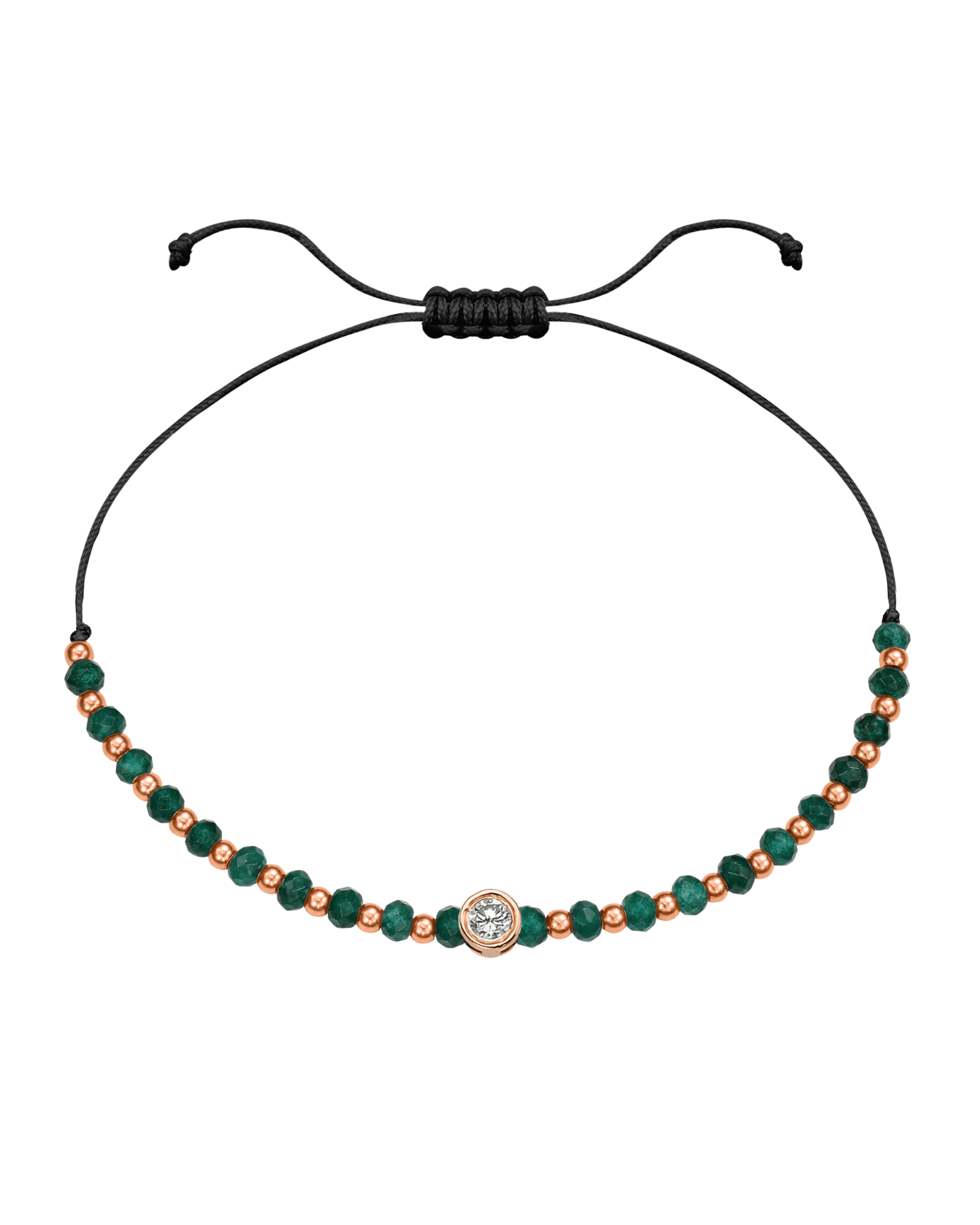 Aventurine Gemstone String of Love Bracelet for Luck - 14K Rose Gold Bracelets 14K Solid Gold Black Large: 0.1ct