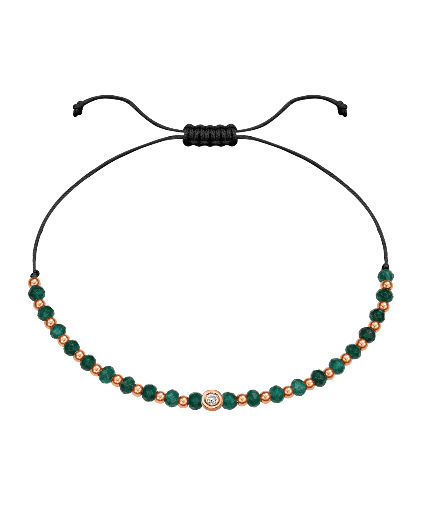 Aventurine Gemstone String of Love Bracelet for Luck - 14K Rose Gold Bracelets 14K Solid Gold Black Small: 0.03ct