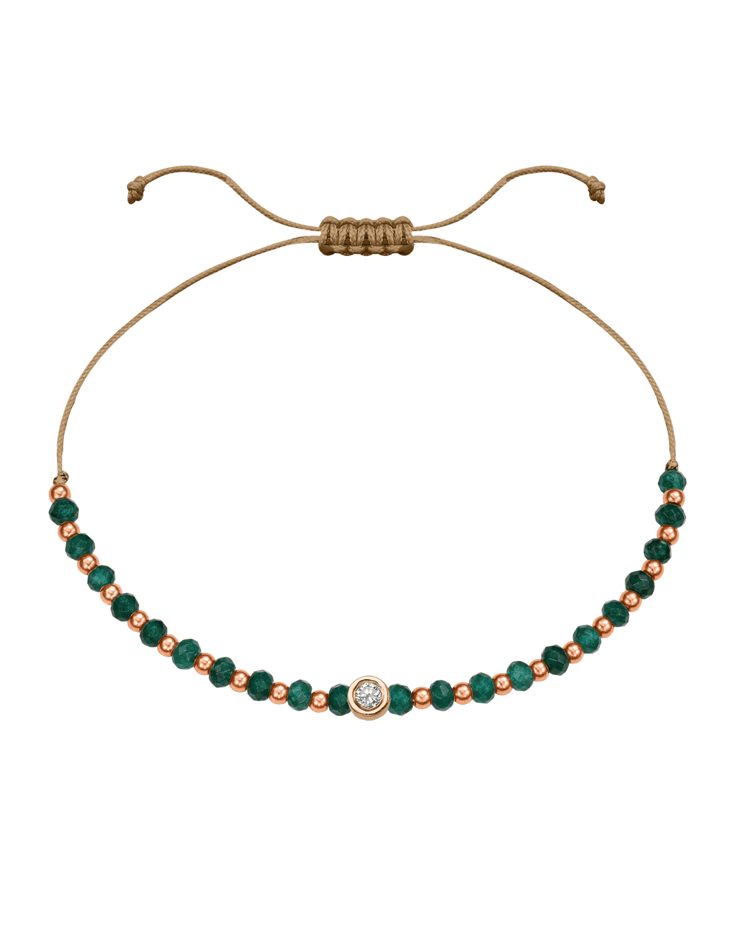 Aventurine Gemstone String of Love Bracelet for Luck - 14K Rose Gold Bracelets 14K Solid Gold Camel Medium: 0.04ct