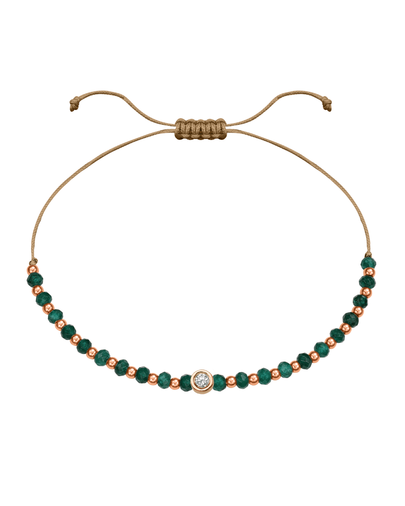 Aventurine Gemstone String of Love Bracelet for Luck - 14K Rose Gold Bracelets 14K Solid Gold Camel Medium: 0.04ct