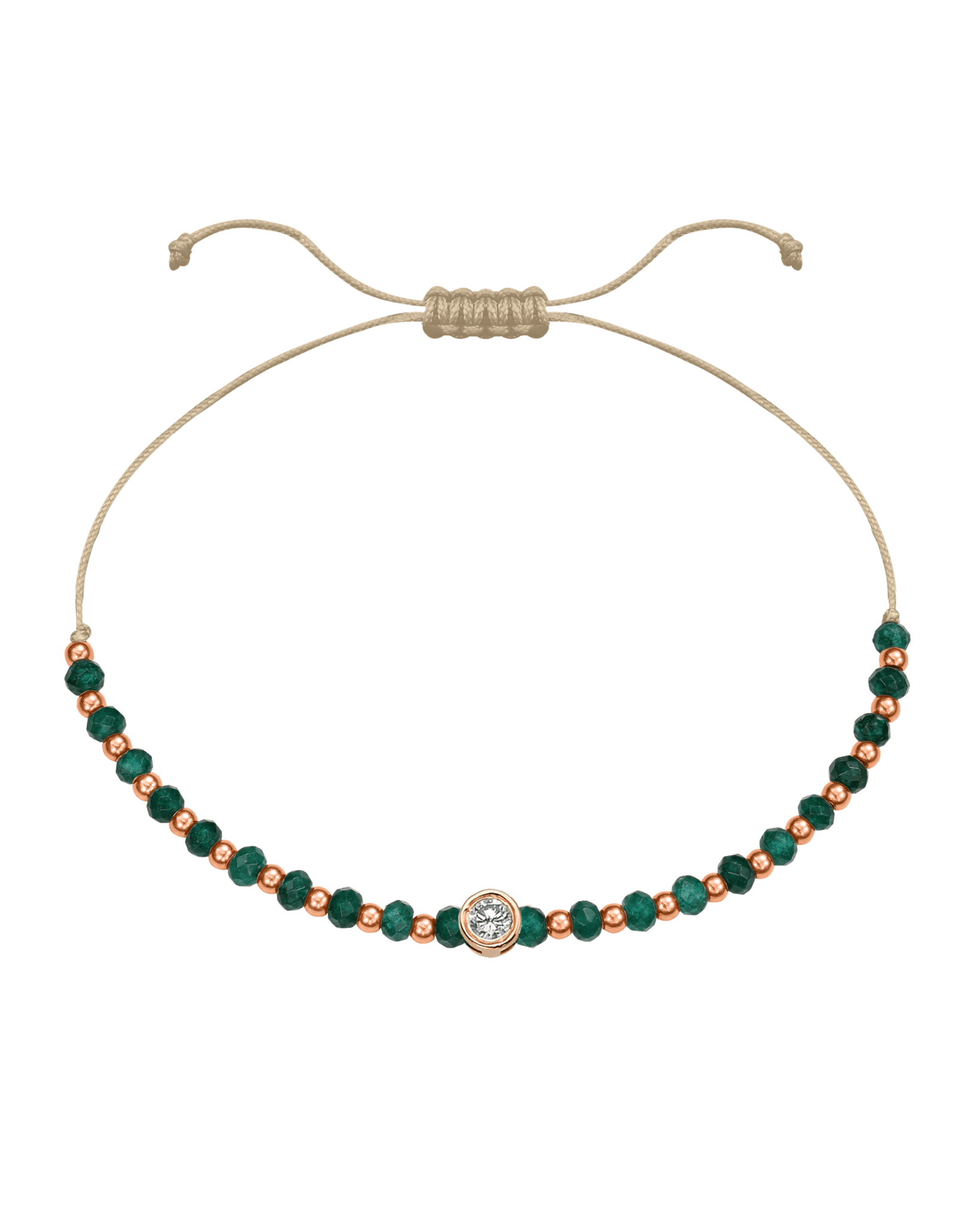 Aventurine Gemstone String of Love Bracelet for Luck - 14K Rose Gold Bracelets 14K Solid Gold Beige Large: 0.1ct