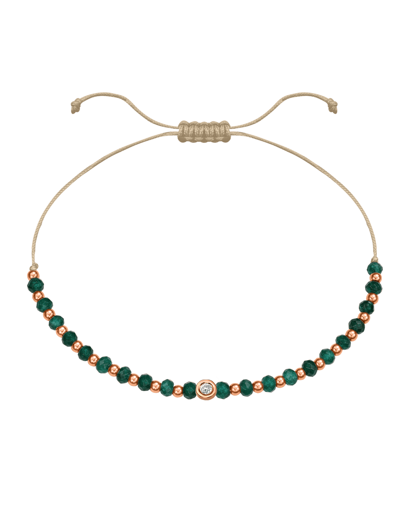 Aventurine Gemstone String of Love Bracelet for Luck - 14K Rose Gold Bracelets 14K Solid Gold Beige Small: 0.03ct
