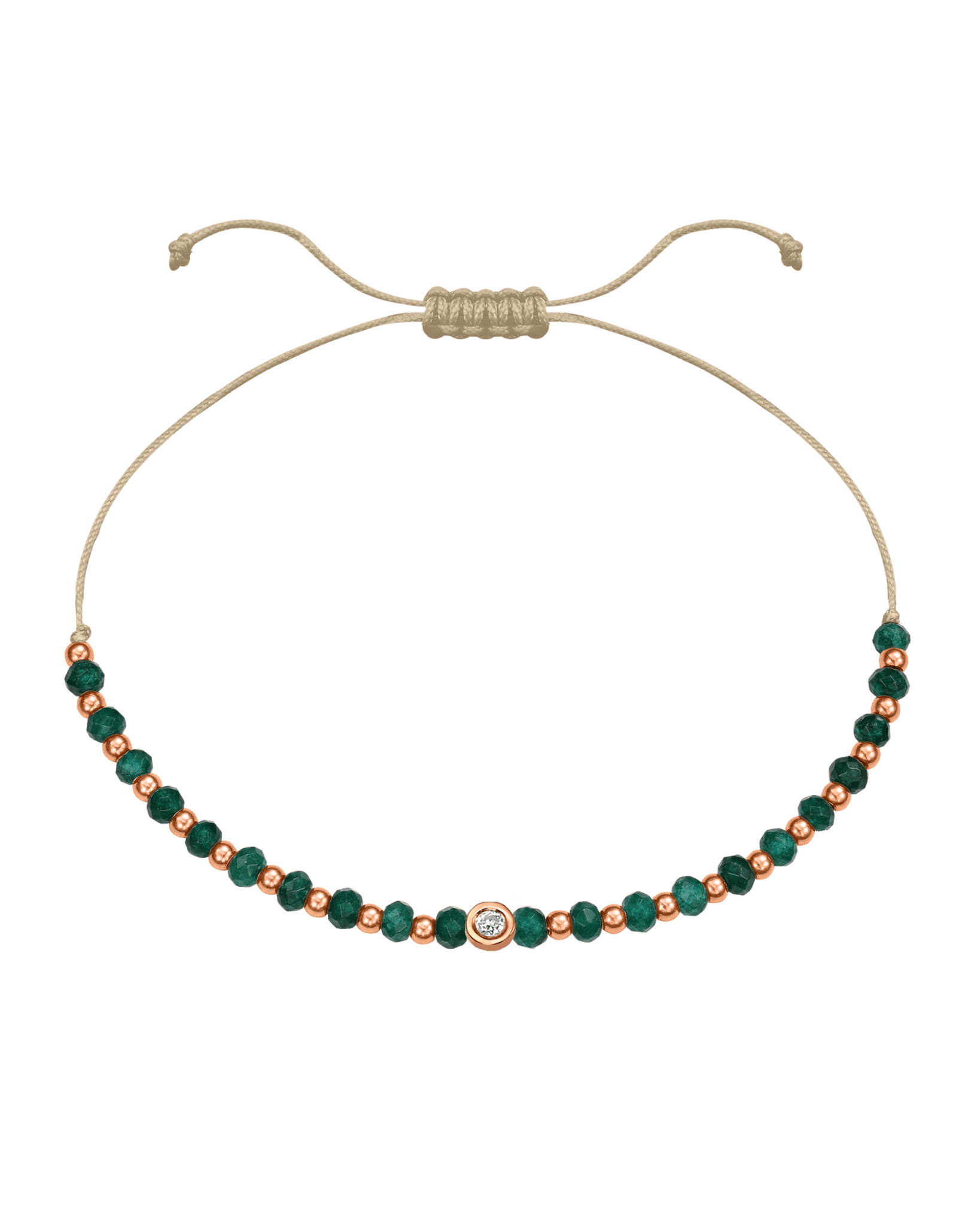 Aventurine Gemstone String of Love Bracelet for Luck - 14K Rose Gold Bracelets 14K Solid Gold Beige Small: 0.03ct