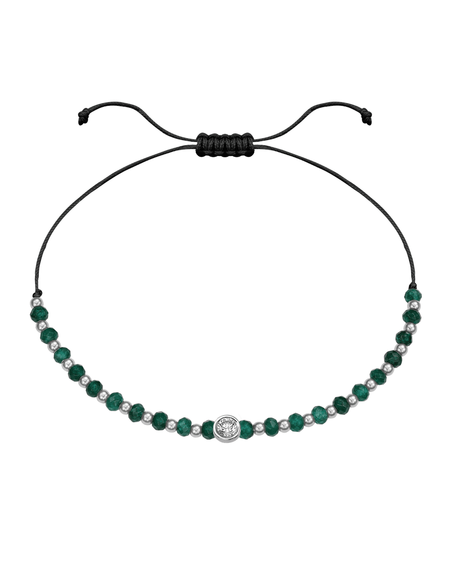 Aventurine Gemstone String of Love Bracelet for Luck - 14K White Gold Bracelets 14K Solid Gold Black Large: 0.1ct