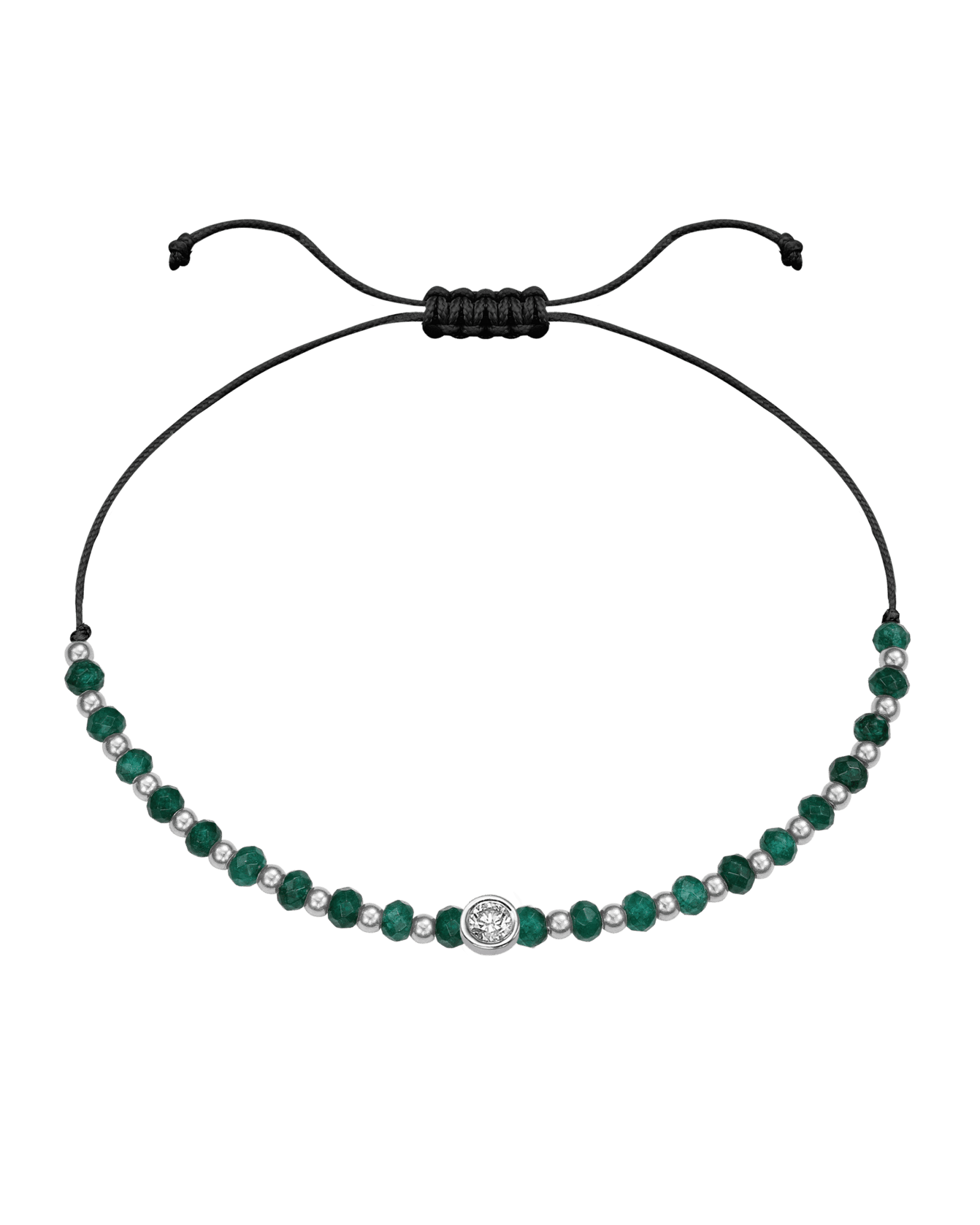 Aventurine Gemstone String of Love Bracelet for Luck - 14K White Gold Bracelets 14K Solid Gold Black Large: 0.1ct