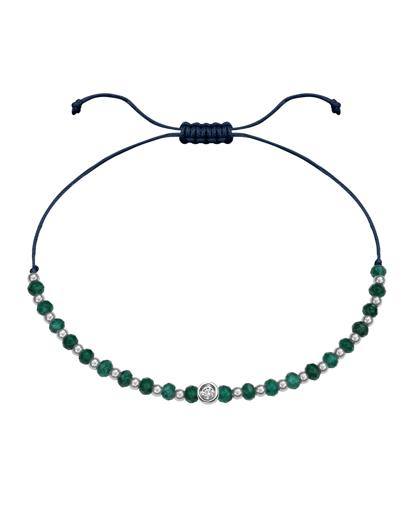 Aventurine Gemstone String of Love Bracelet for Luck - 14K White Gold Bracelets 14K Solid Gold Navy Blue Small: 0.03ct