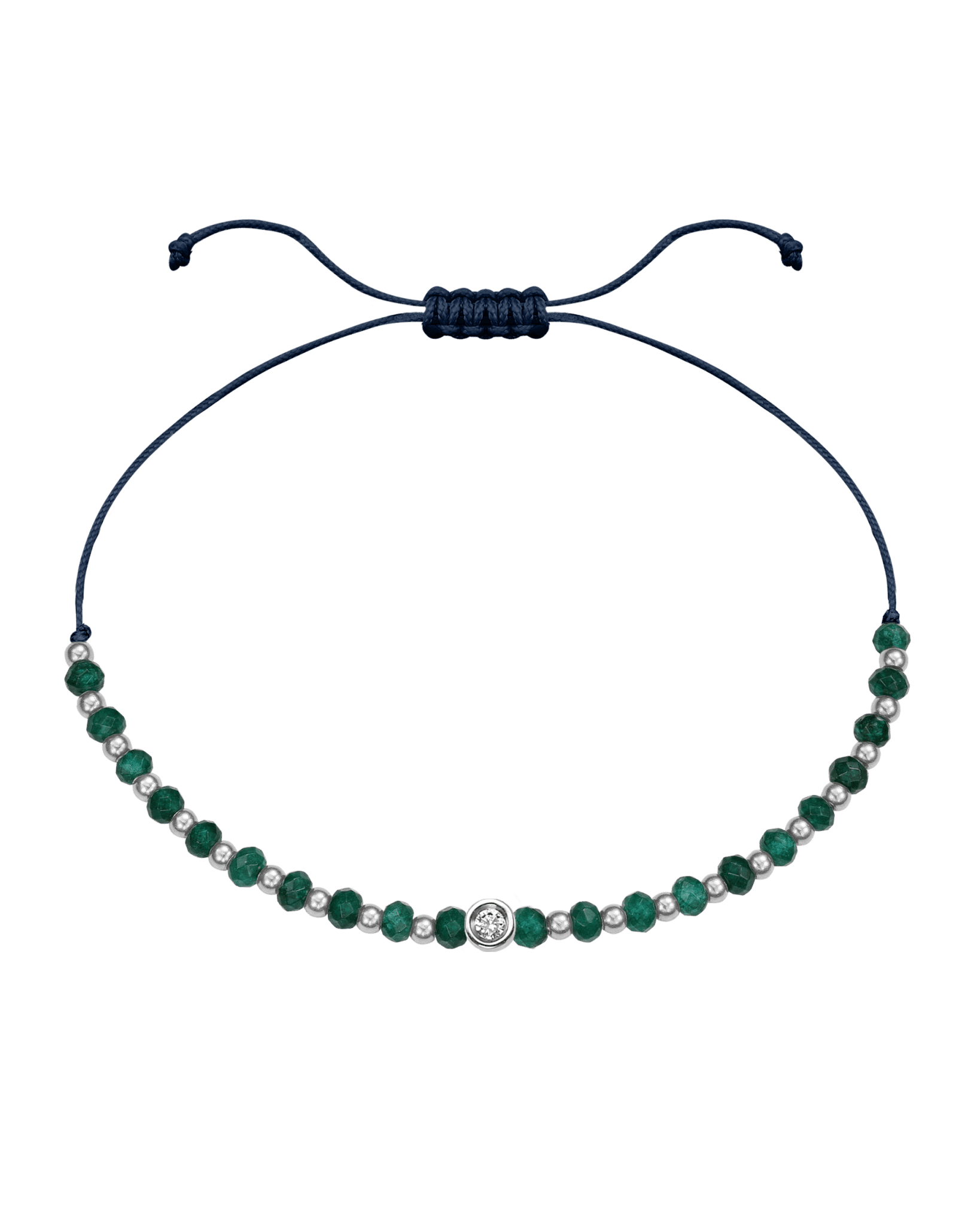 Aventurine Gemstone String of Love Bracelet for Luck - 14K White Gold Bracelets 14K Solid Gold Navy Blue Small: 0.03ct