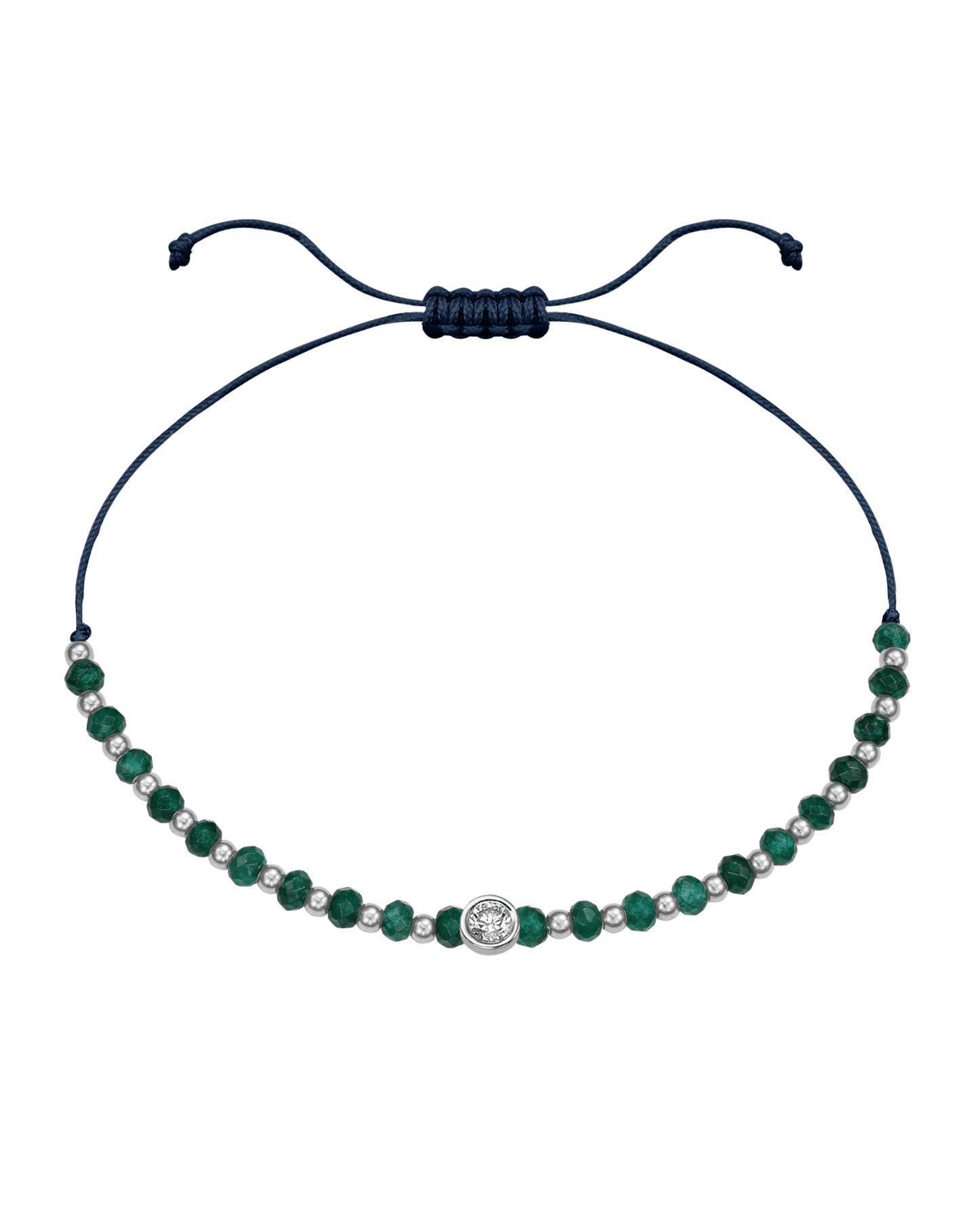 Aventurine Gemstone String of Love Bracelet for Luck - 14K White Gold Bracelets 14K Solid Gold Navy Blue Large: 0.1ct