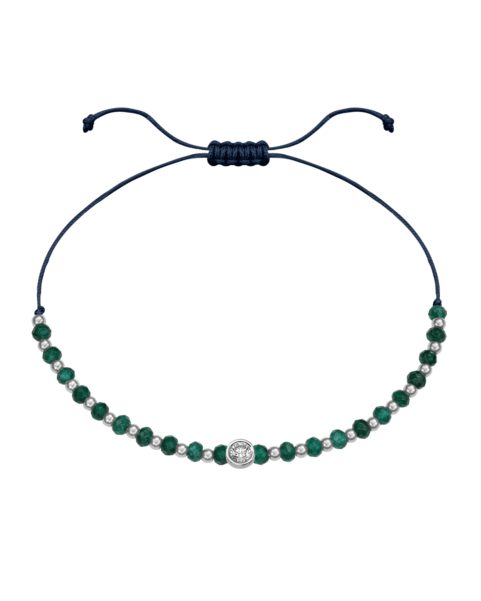 Aventurine Gemstone String of Love Bracelet for Luck - 14K White Gold Bracelets 14K Solid Gold Navy Blue Large: 0.1ct