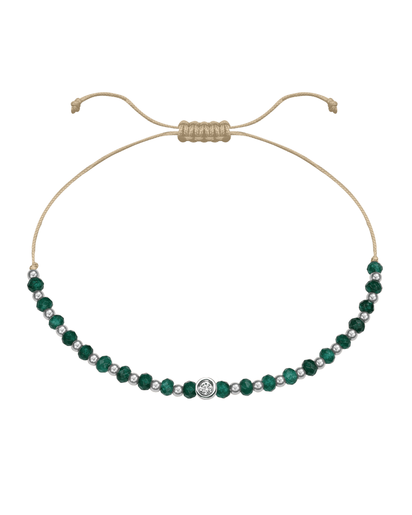 Aventurine Gemstone String of Love Bracelet for Luck - 14K White Gold Bracelets 14K Solid Gold Beige Small: 0.03ct