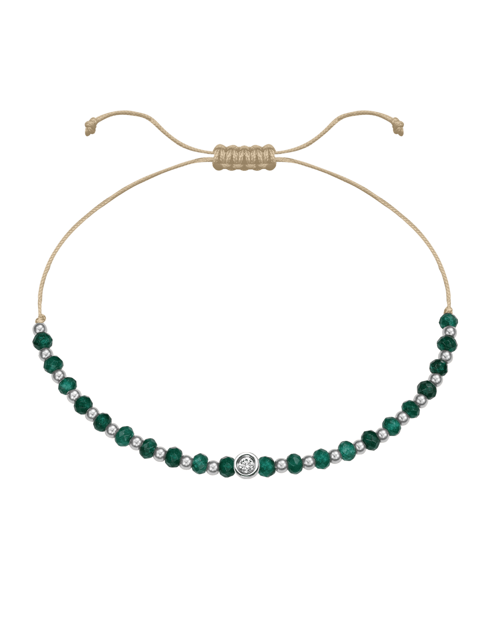 Aventurine Gemstone String of Love Bracelet for Luck - 14K White Gold Bracelets 14K Solid Gold Beige Small: 0.03ct