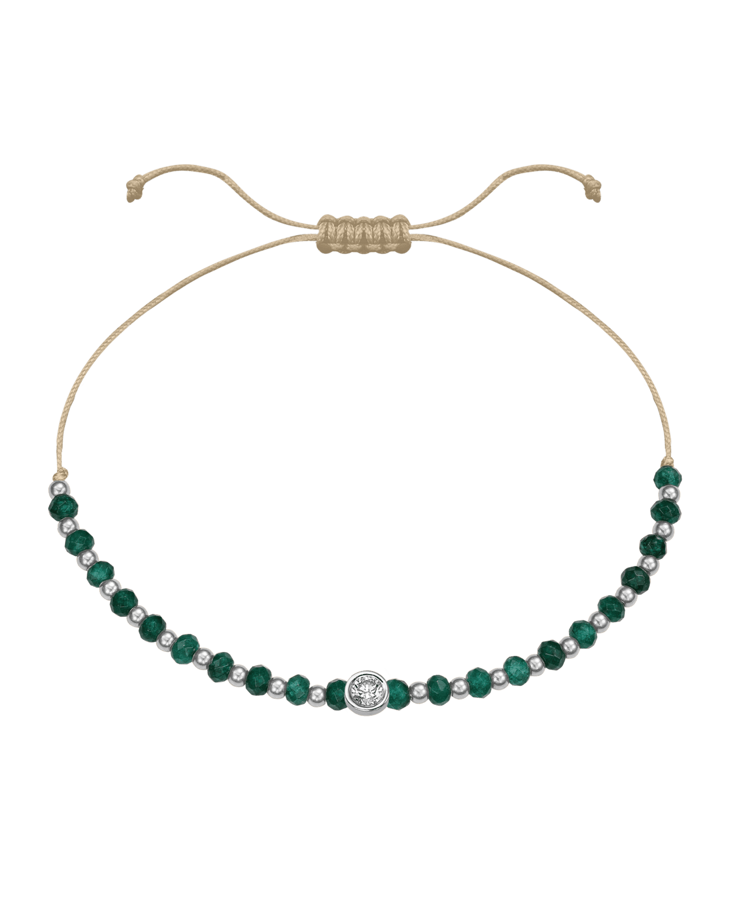 Aventurine Gemstone String of Love Bracelet for Luck - 14K White Gold Bracelets 14K Solid Gold Beige Large: 0.1ct
