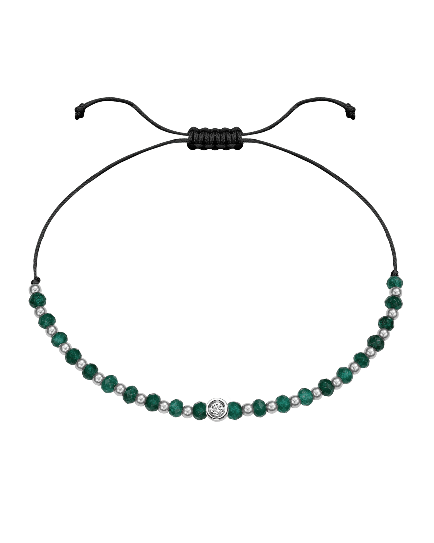 Aventurine Gemstone String of Love Bracelet for Luck - 14K White Gold Bracelets 14K Solid Gold Black Small: 0.03ct