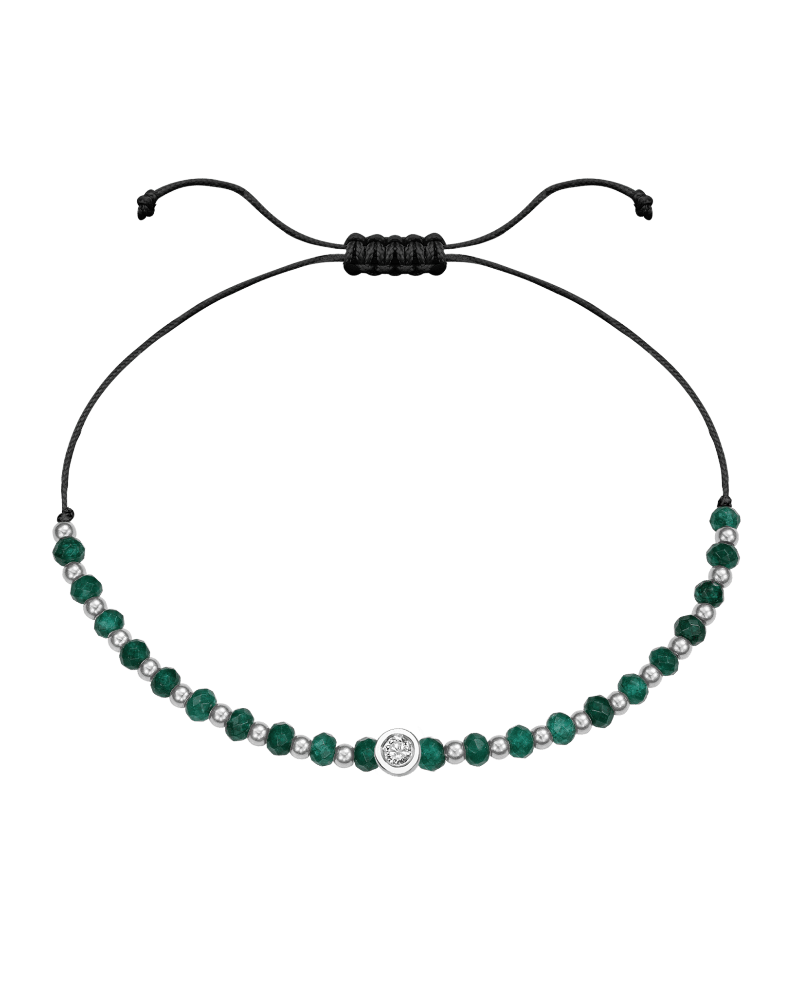 Aventurine Gemstone String of Love Bracelet for Luck - 14K White Gold Bracelets 14K Solid Gold Black Medium: 0.04ct