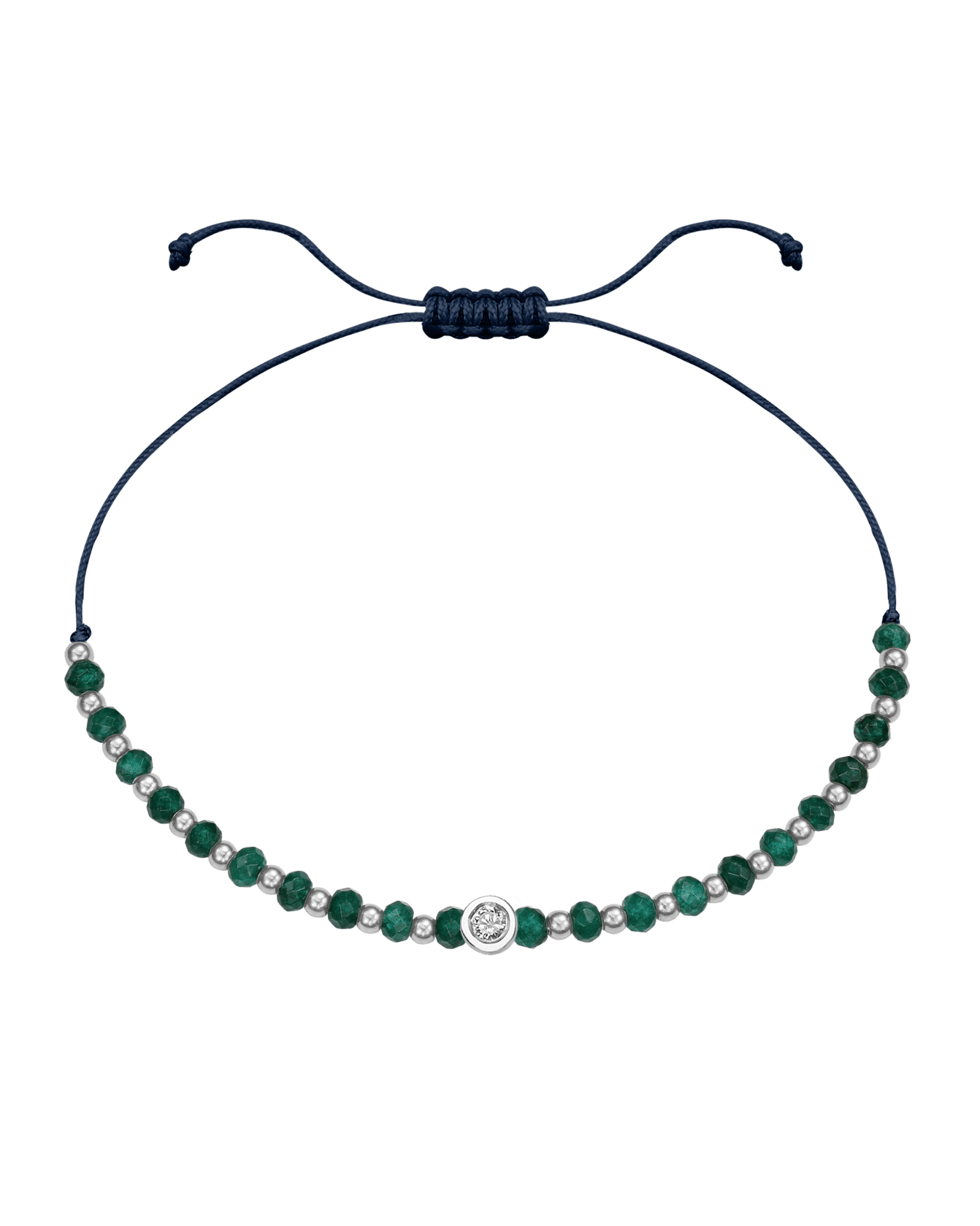 Aventurine Gemstone String of Love Bracelet for Luck - 14K White Gold Bracelets 14K Solid Gold Navy Blue Medium: 0.04ct