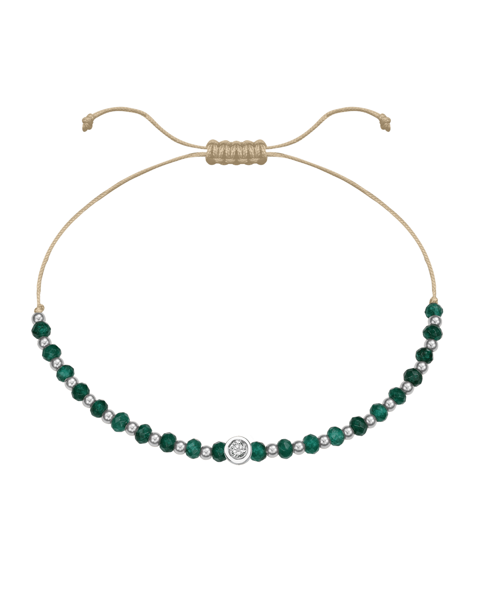 Aventurine Gemstone String of Love Bracelet for Luck - 14K White Gold Bracelets 14K Solid Gold Beige Medium: 0.04ct