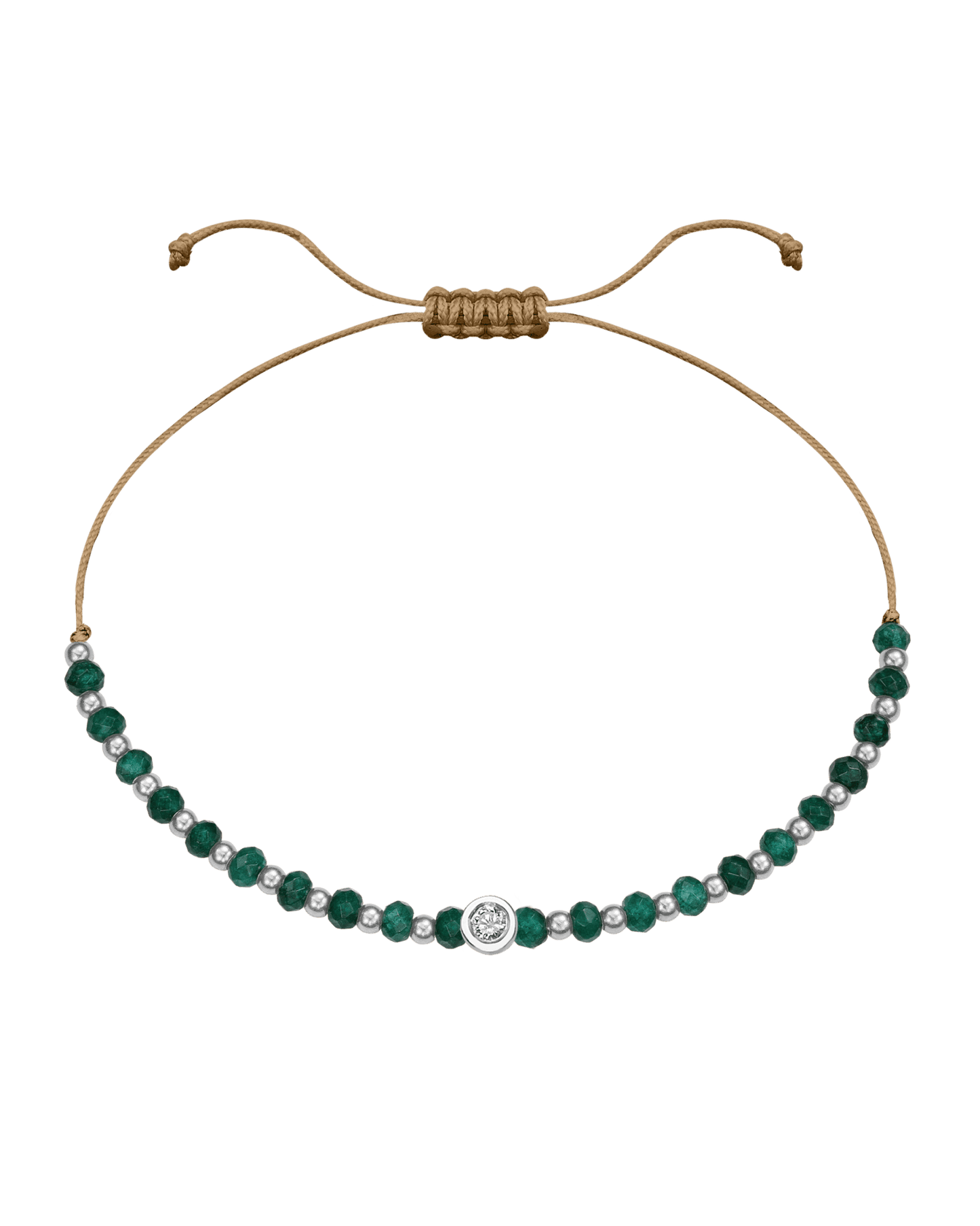 Aventurine Gemstone String of Love Bracelet for Luck - 14K White Gold Bracelets 14K Solid Gold Camel Medium: 0.04ct