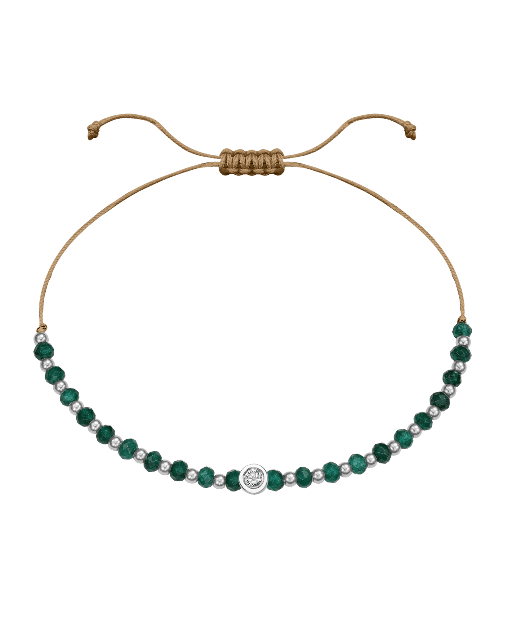 Aventurine Gemstone String of Love Bracelet for Luck - 14K White Gold Bracelets 14K Solid Gold Camel Medium: 0.04ct