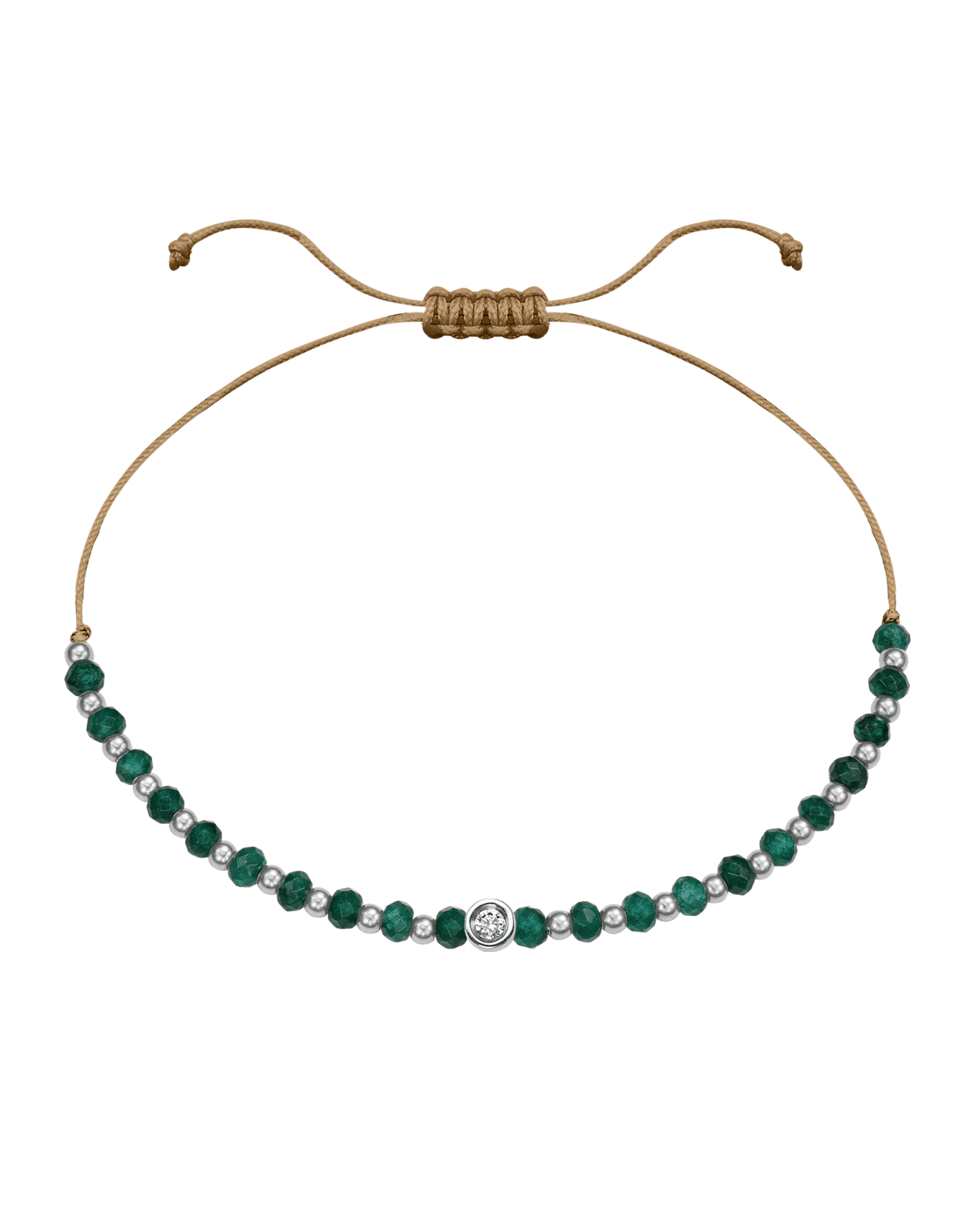 Aventurine Gemstone String of Love Bracelet for Luck - 14K White Gold Bracelets 14K Solid Gold Camel Small: 0.03ct