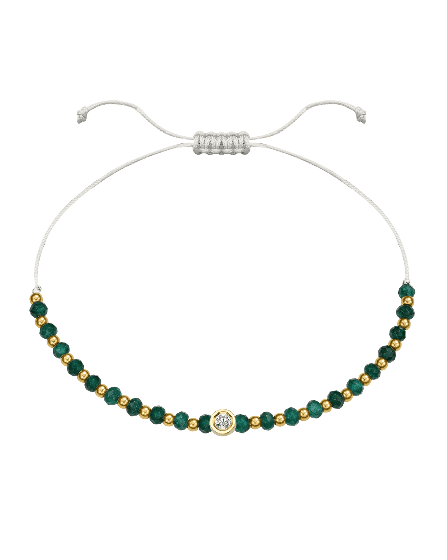Aventurine Gemstone String of Love Bracelet for Luck - 14K Yellow Gold Bracelets 14K Solid Gold Pearl Medium: 0.04ct