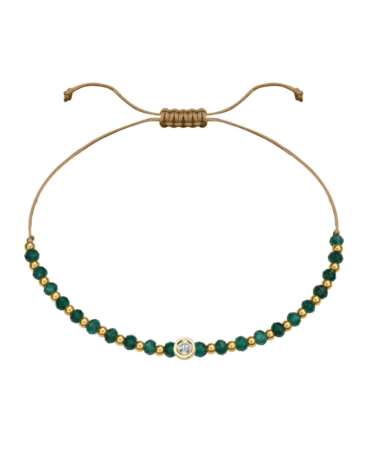 Aventurine Gemstone String of Love Bracelet for Luck - 14K Yellow Gold Bracelets 14K Solid Gold Camel Medium: 0.04ct