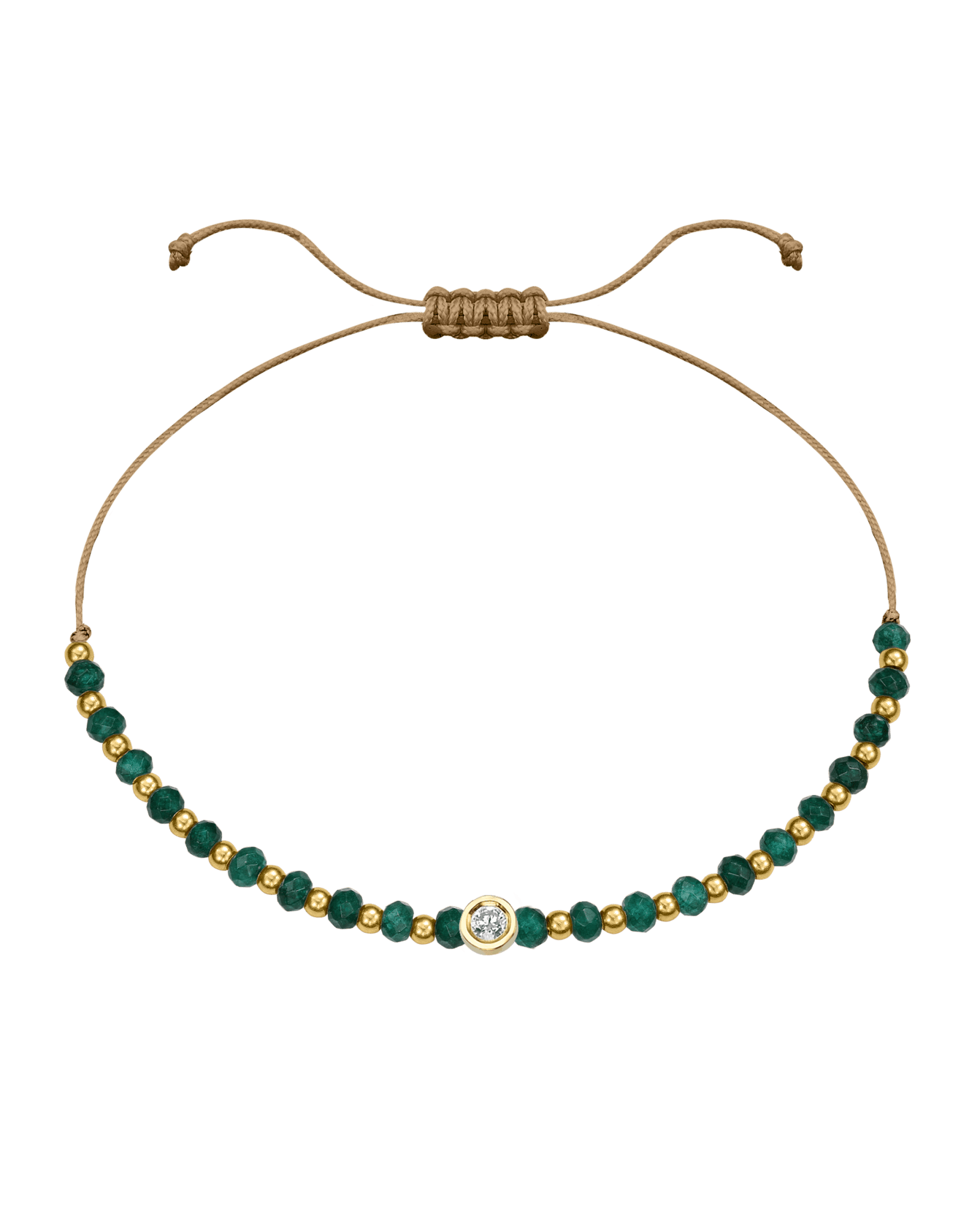 Aventurine Gemstone String of Love Bracelet for Luck - 14K Yellow Gold Bracelets 14K Solid Gold Camel Medium: 0.04ct