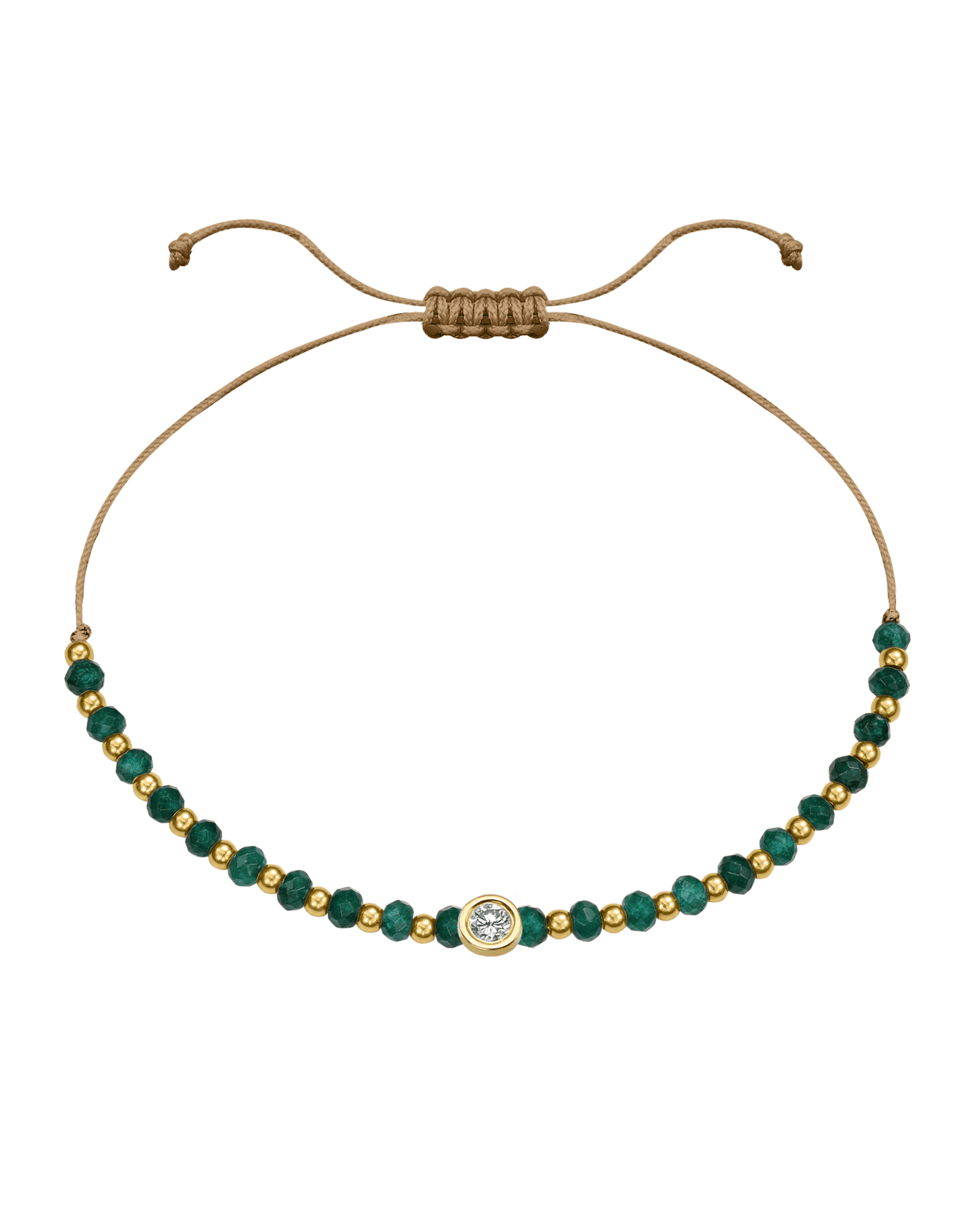 Aventurine Gemstone String of Love Bracelet for Luck - 14K Yellow Gold Bracelets 14K Solid Gold Camel Large: 0.1ct