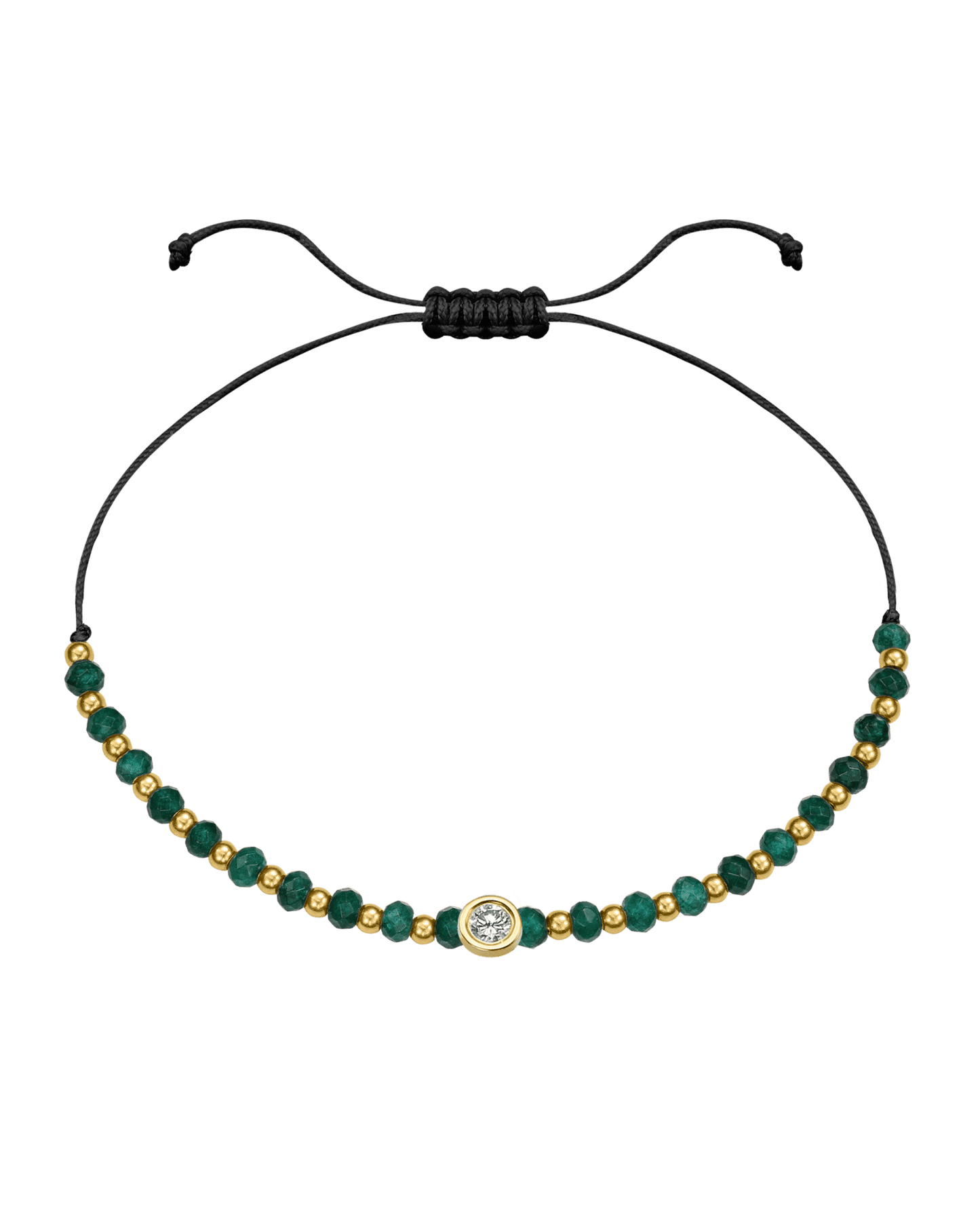 Aventurine Gemstone String of Love Bracelet for Luck - 14K Yellow Gold Bracelets 14K Solid Gold Black Large: 0.1ct