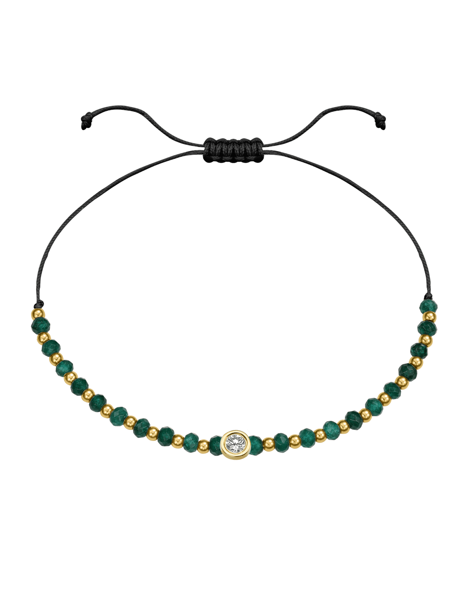 Aventurine Gemstone String of Love Bracelet for Luck - 14K Yellow Gold Bracelets 14K Solid Gold Black Large: 0.1ct