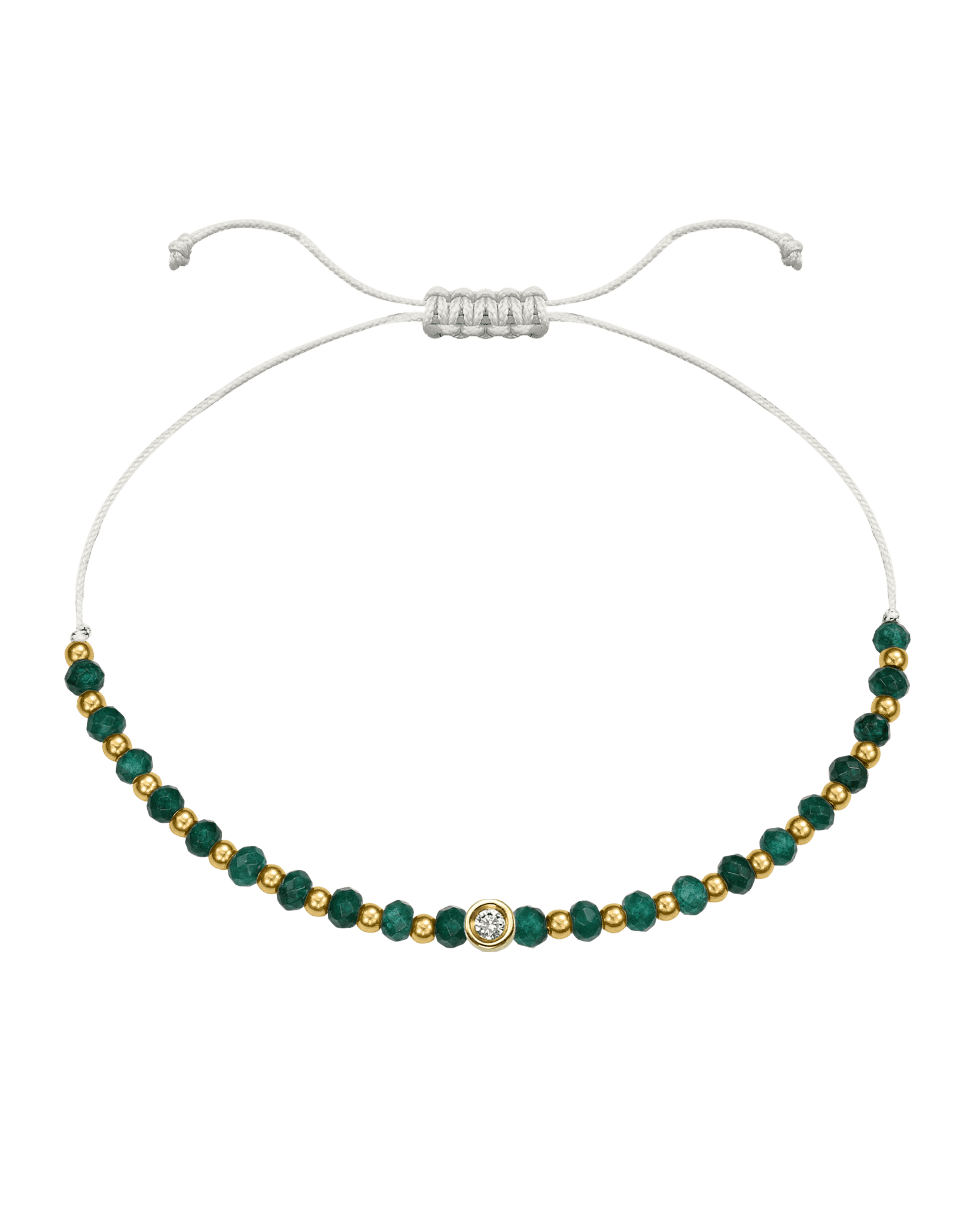 Aventurine Gemstone String of Love Bracelet for Luck - 14K Yellow Gold Bracelets 14K Solid Gold Pearl Small: 0.03ct