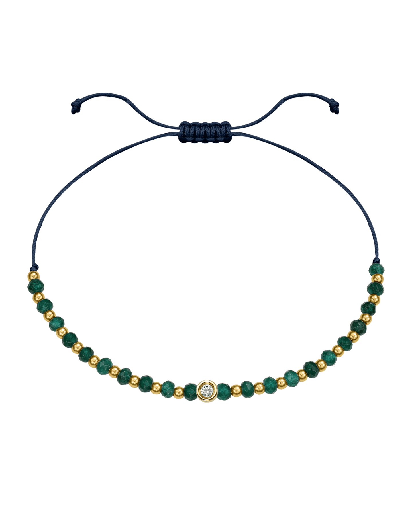 Aventurine Gemstone String of Love Bracelet for Luck - 14K Yellow Gold Bracelets 14K Solid Gold Navy Blue Small: 0.03ct