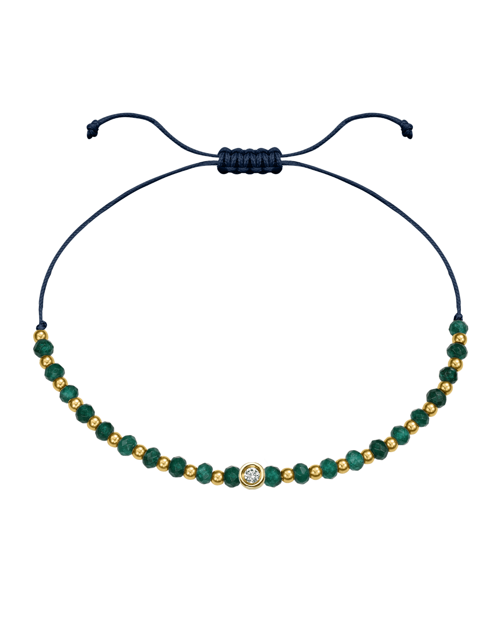 Aventurine Gemstone String of Love Bracelet for Luck - 14K Yellow Gold Bracelets 14K Solid Gold Navy Blue Small: 0.03ct