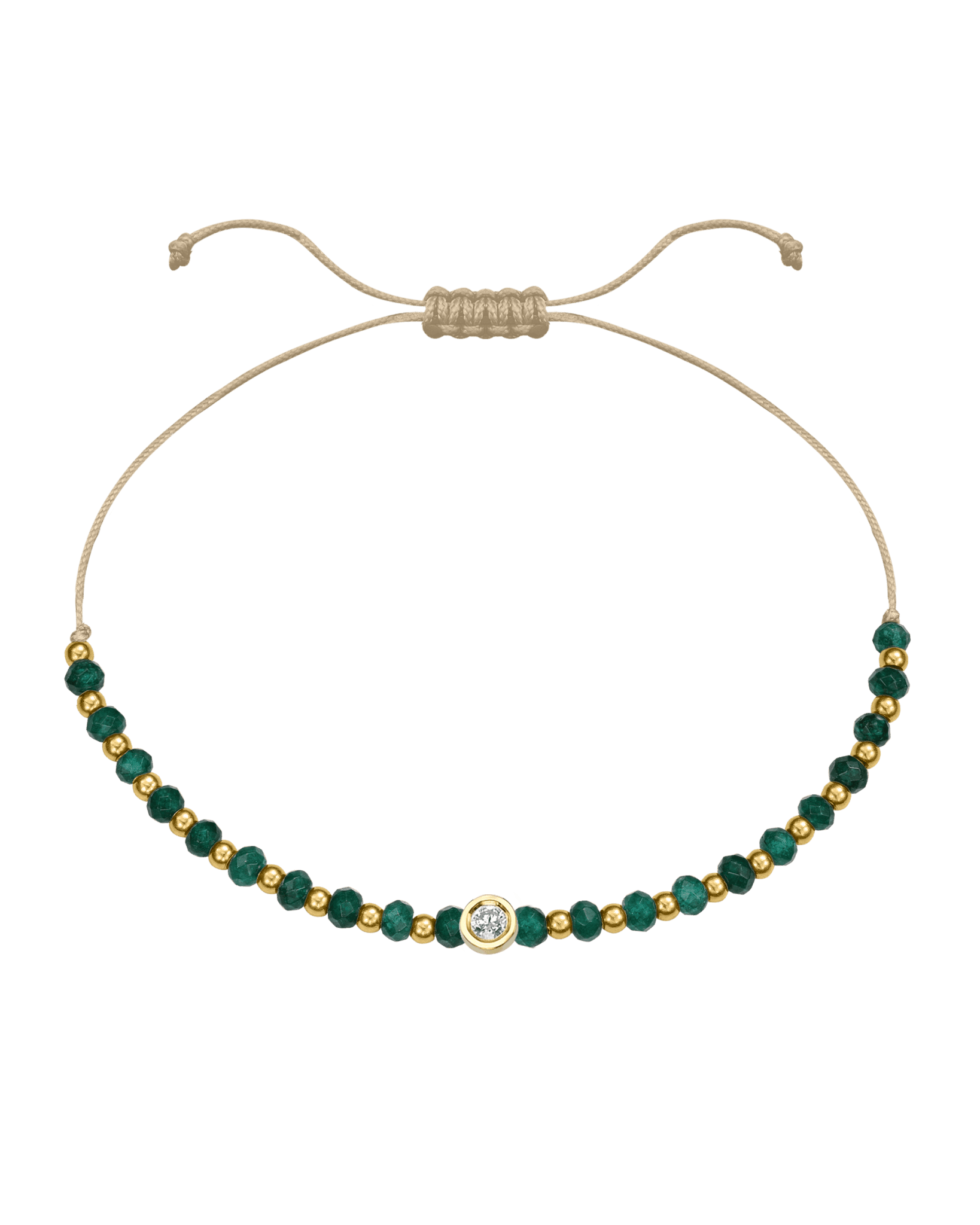 Aventurine Gemstone String of Love Bracelet for Luck - 14K Yellow Gold Bracelets 14K Solid Gold Beige Medium: 0.04ct