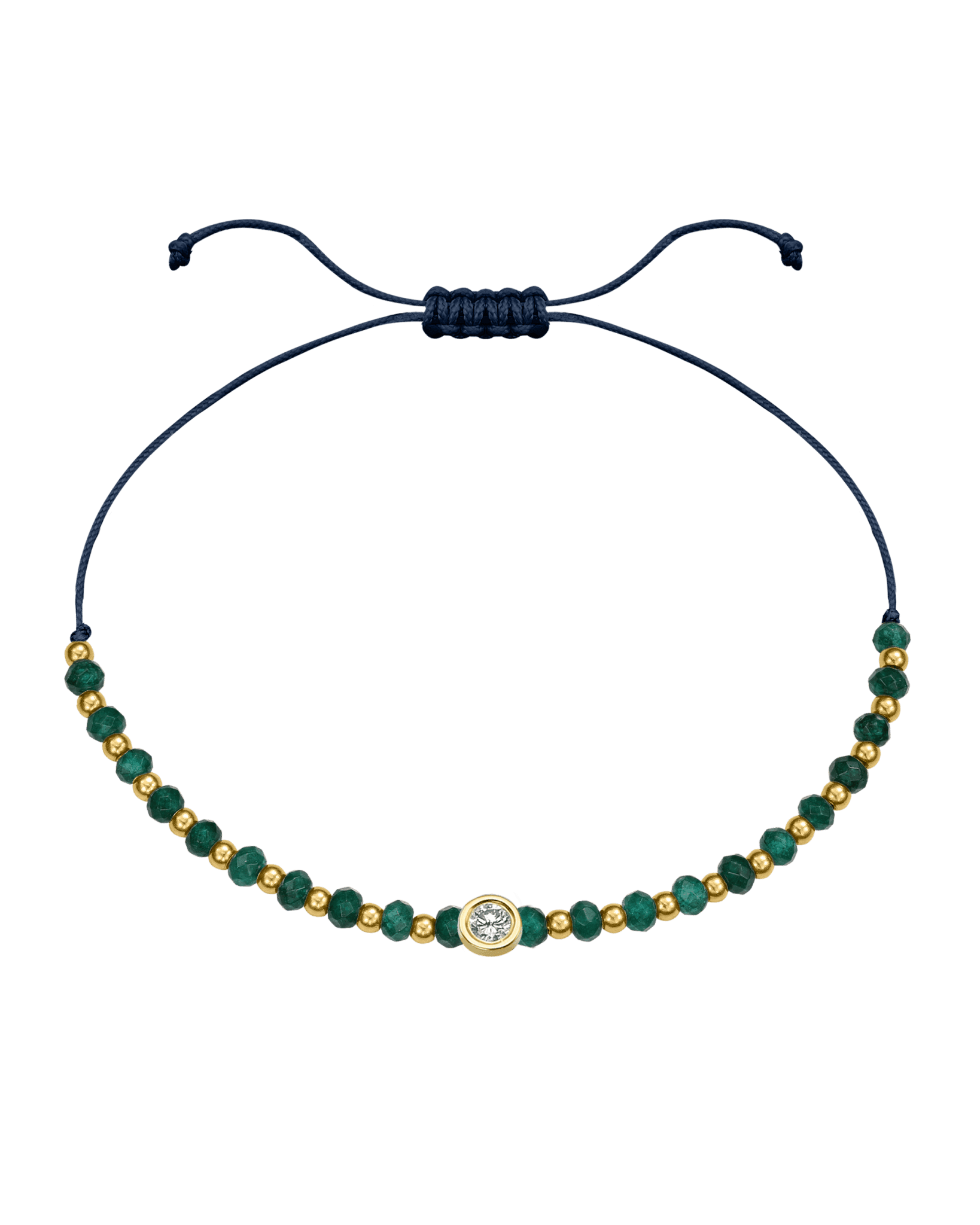 Aventurine Gemstone String of Love Bracelet for Luck - 14K Yellow Gold Bracelets 14K Solid Gold Navy Blue Large: 0.1ct