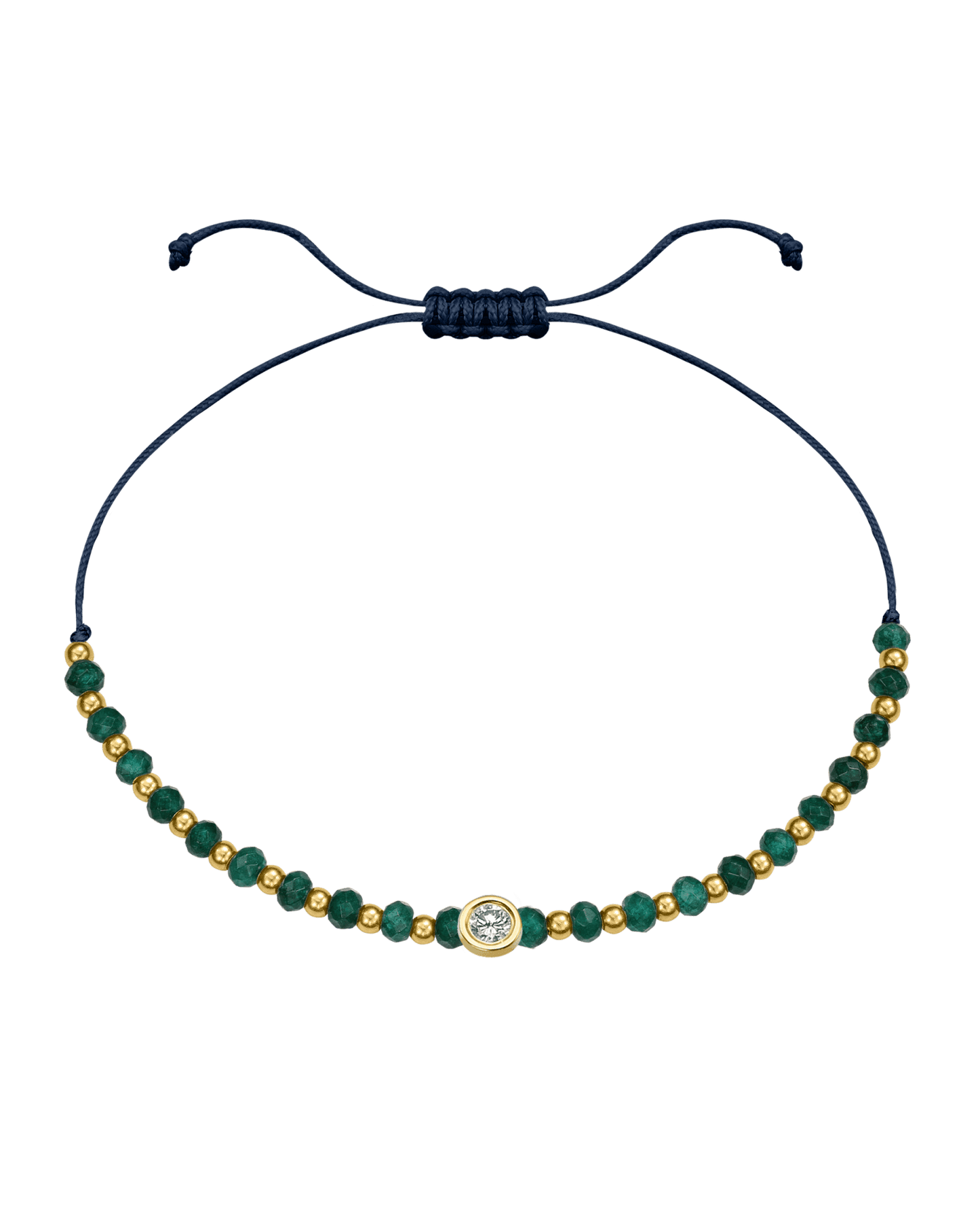 Aventurine Gemstone String of Love Bracelet for Luck - 14K Yellow Gold Bracelets 14K Solid Gold Navy Blue Large: 0.1ct