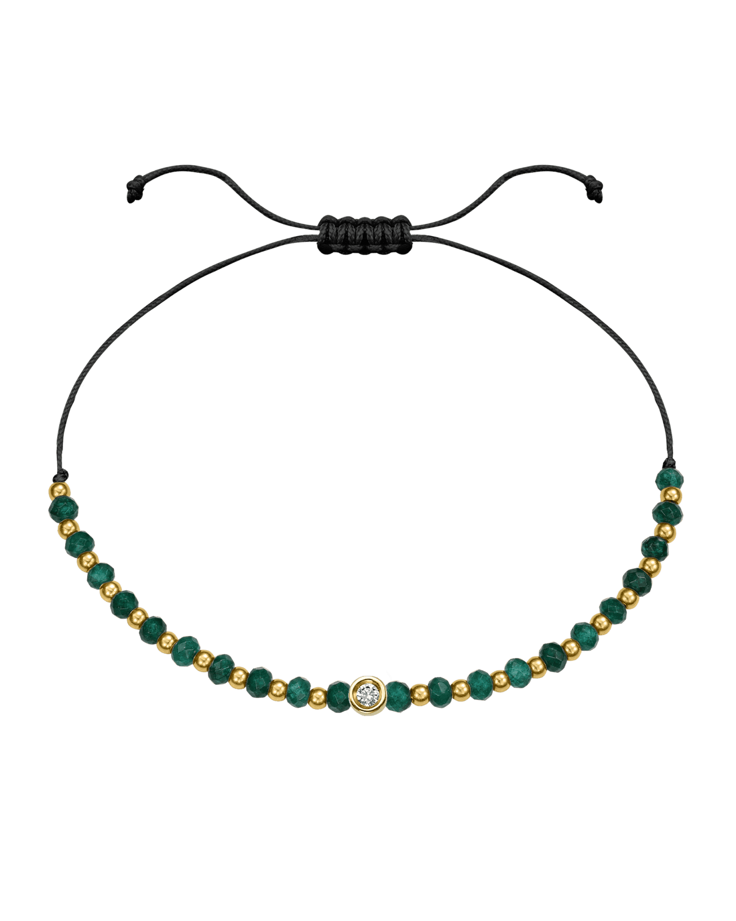 Aventurine Gemstone String of Love Bracelet for Luck - 14K Yellow Gold Bracelets 14K Solid Gold Black Small: 0.03ct