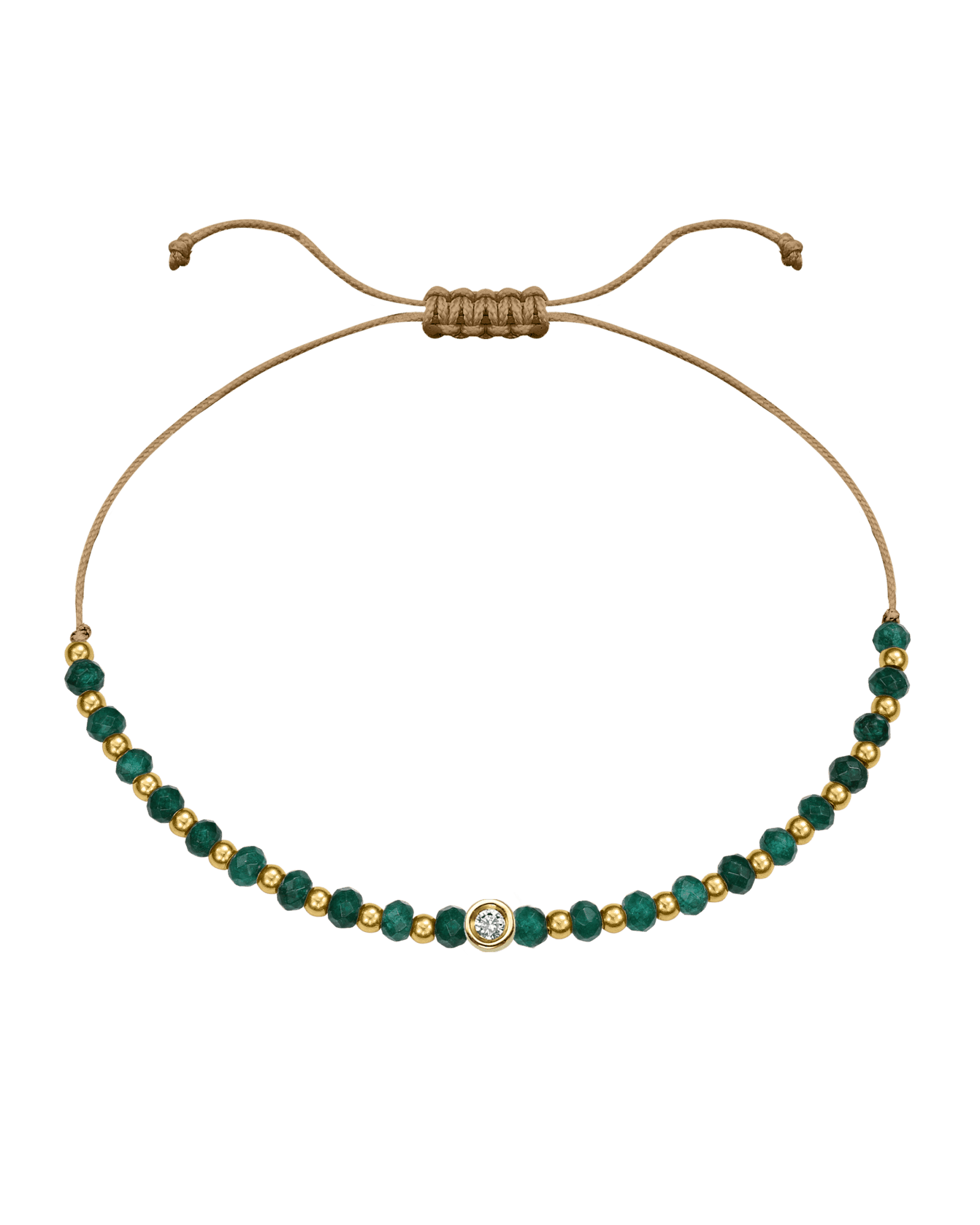 Aventurine Gemstone String of Love Bracelet for Luck - 14K Yellow Gold Bracelets 14K Solid Gold Camel Small: 0.03ct