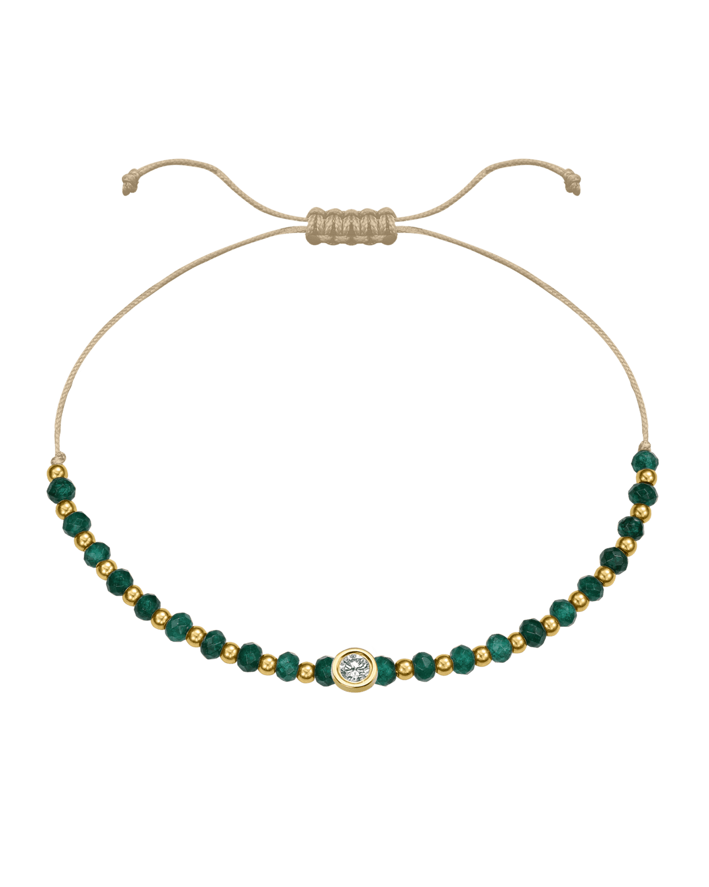 Aventurine Gemstone String of Love Bracelet for Luck - 14K Yellow Gold Bracelets 14K Solid Gold Beige Large: 0.1ct