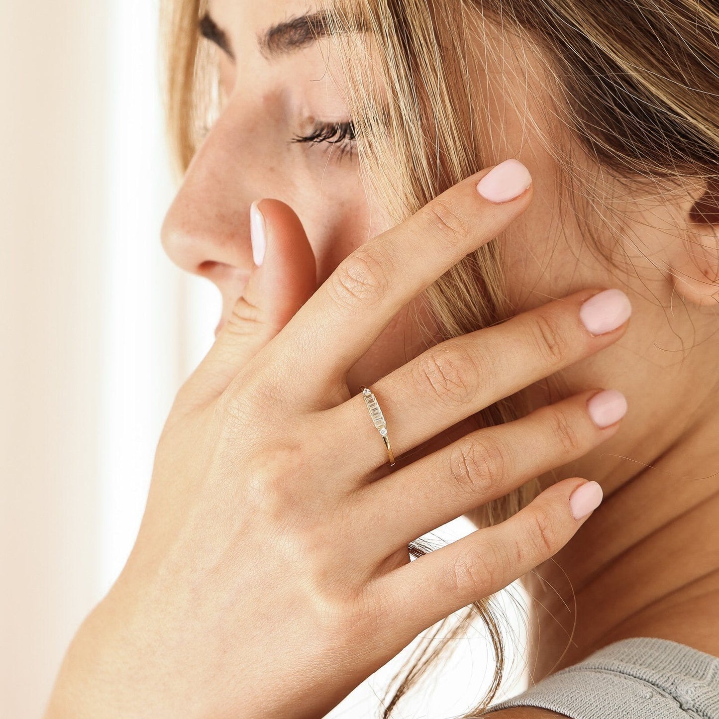 Baguette Diamond Art Deco Ring - 14K White Gold Rings 14K Solid Gold