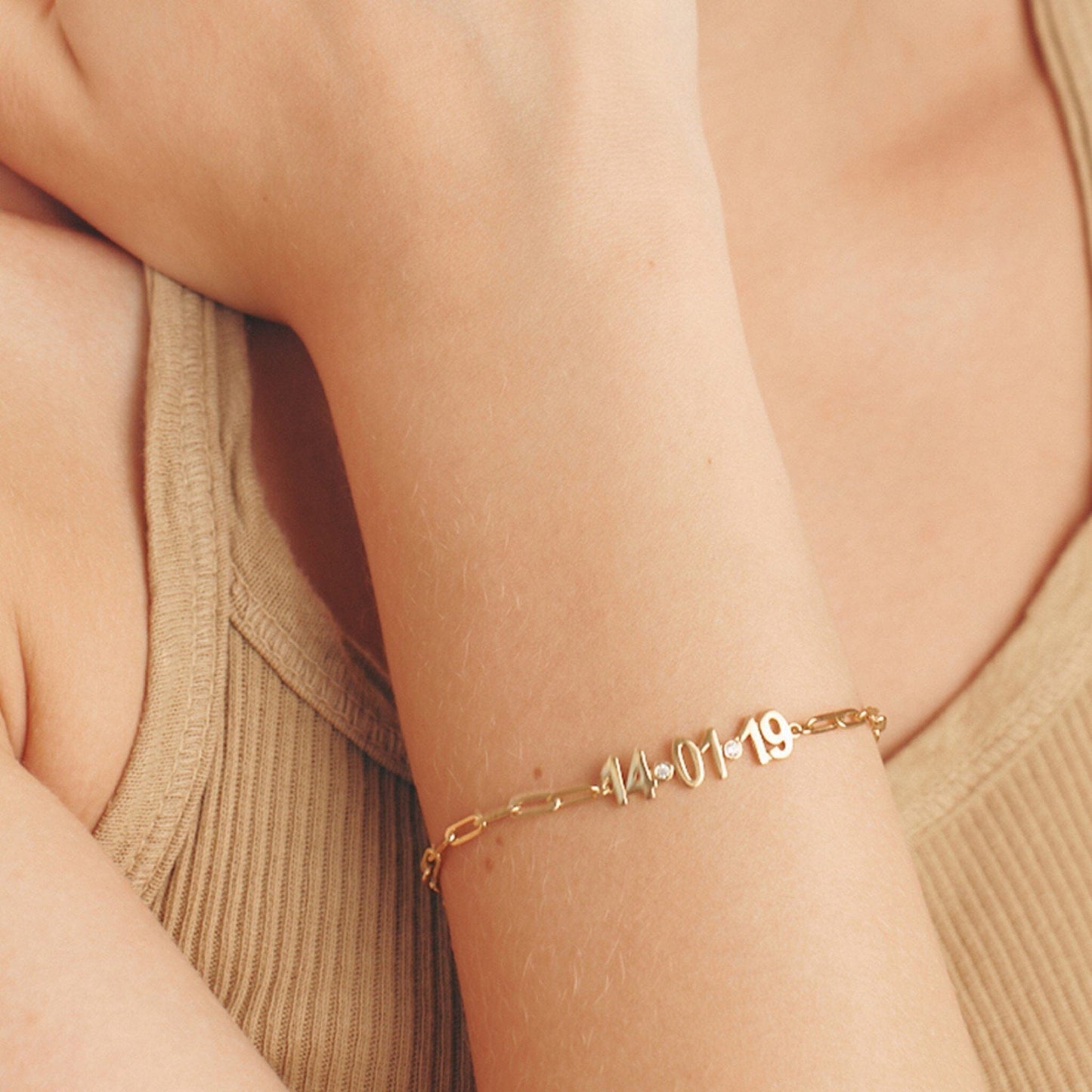 Birthdate Diamond Bracelet - 14K Yellow Gold Bracelets magal-dev