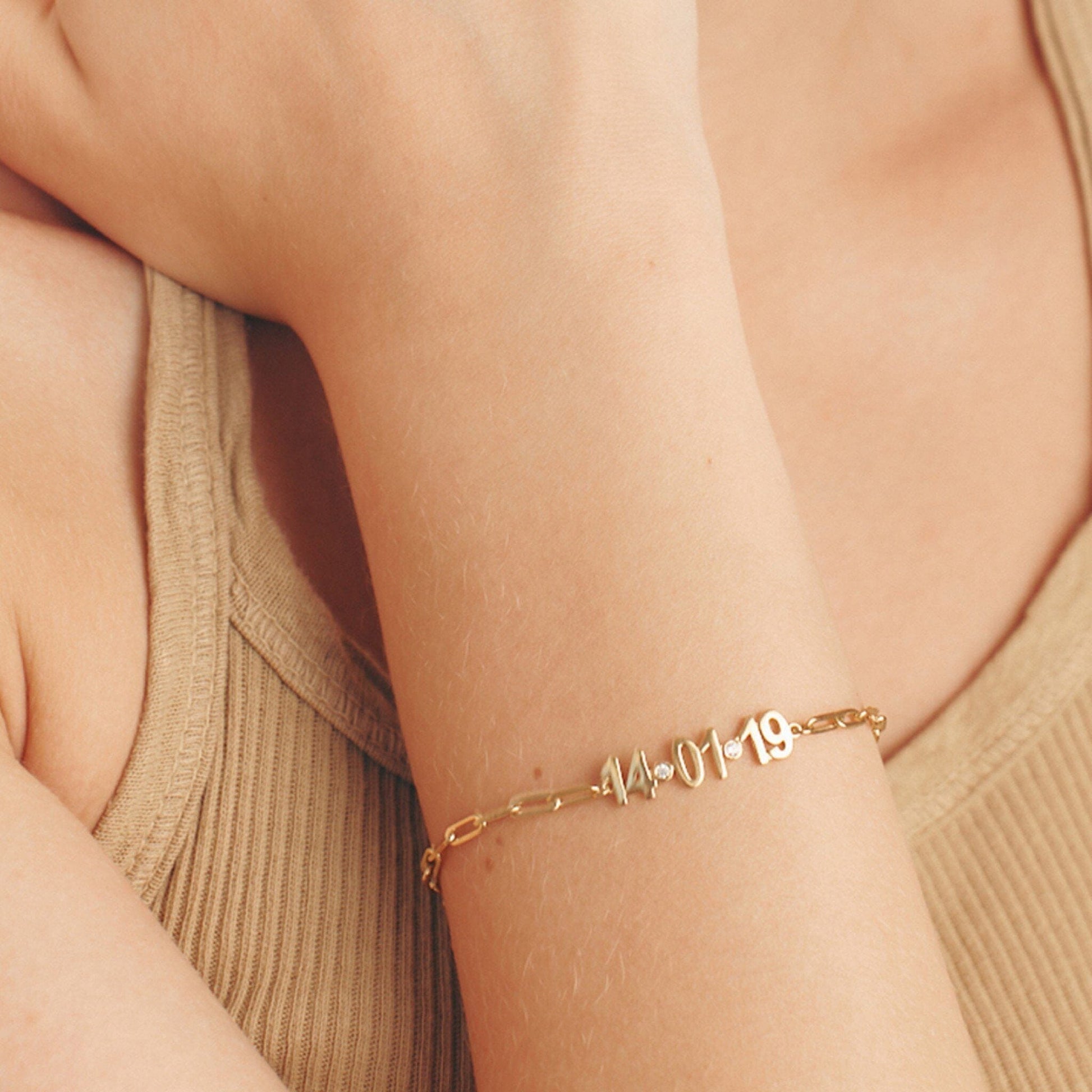 Birthdate Diamond Bracelet - 14K Yellow Gold Bracelets magal-dev